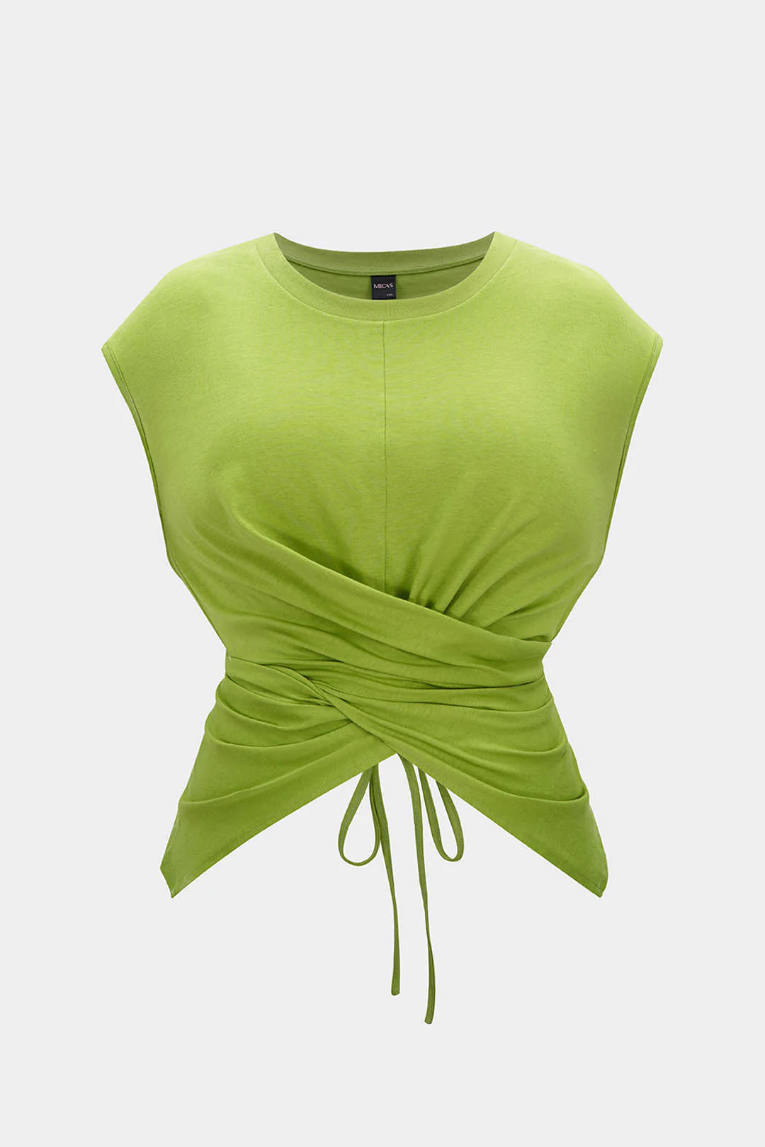 Plus Size Round Neck Short Sleeve Tie T-Shirt - Image 8