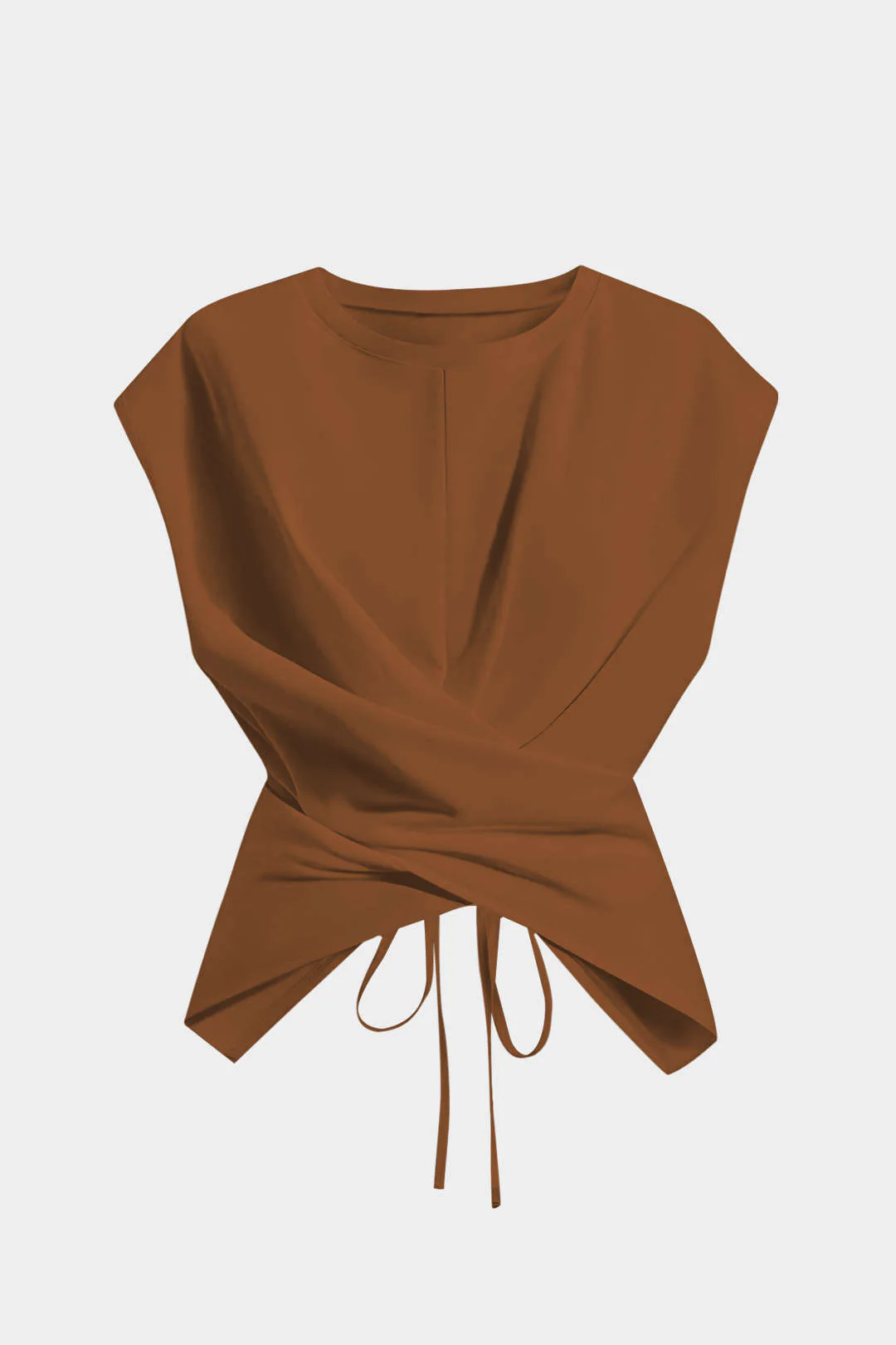 Plus Size Round Neck Short Sleeve Tie T-Shirt - Image 9