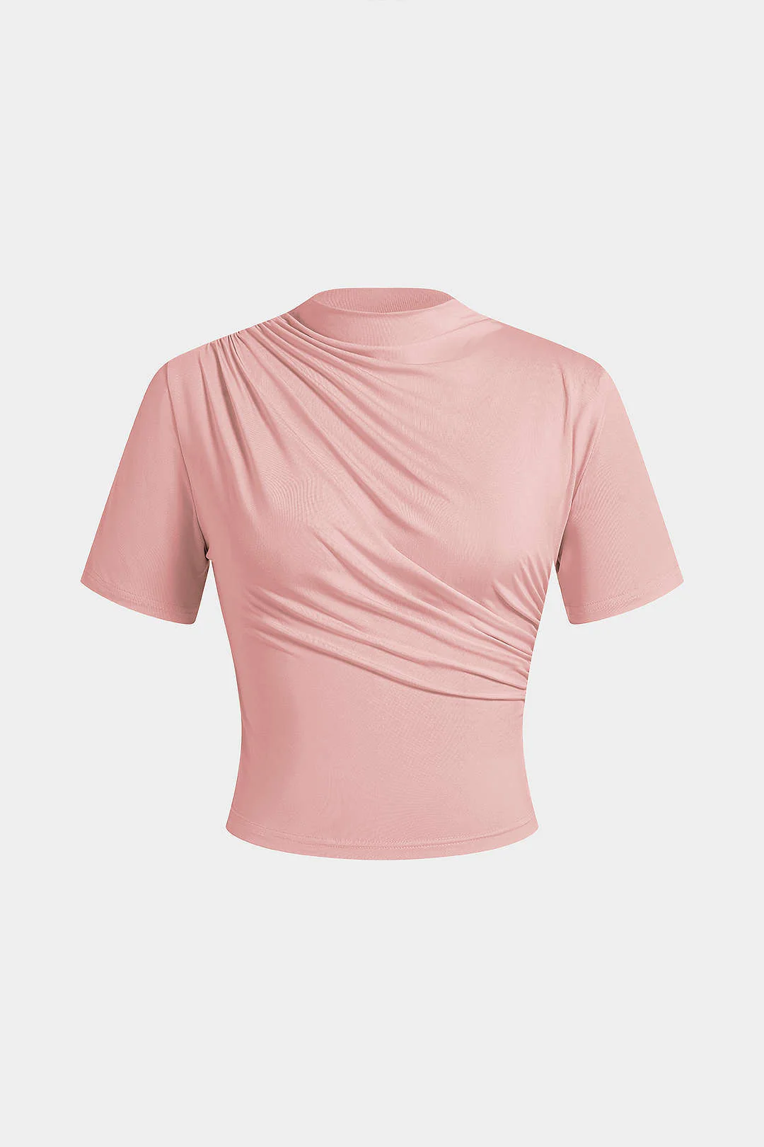 Mock Neck Ruched Short Sleeve T-Shirt - Image 10