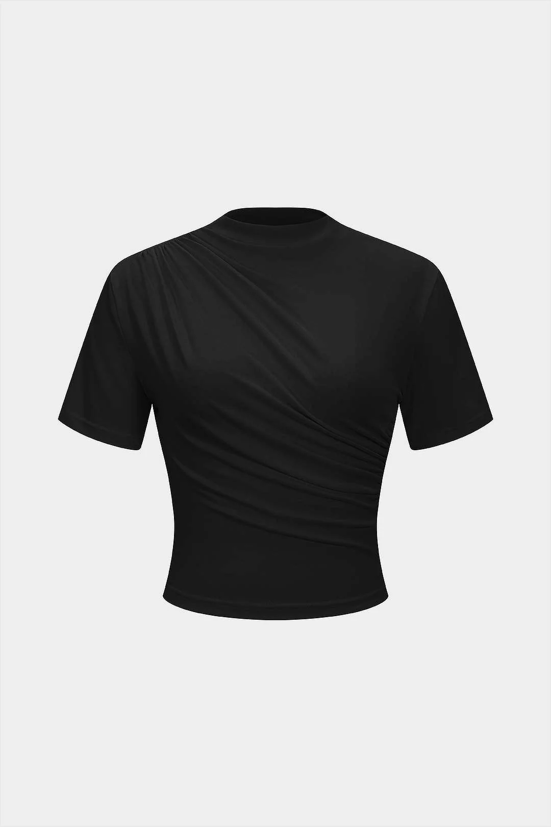 Mock Neck Ruched Short Sleeve T-Shirt - Image 5