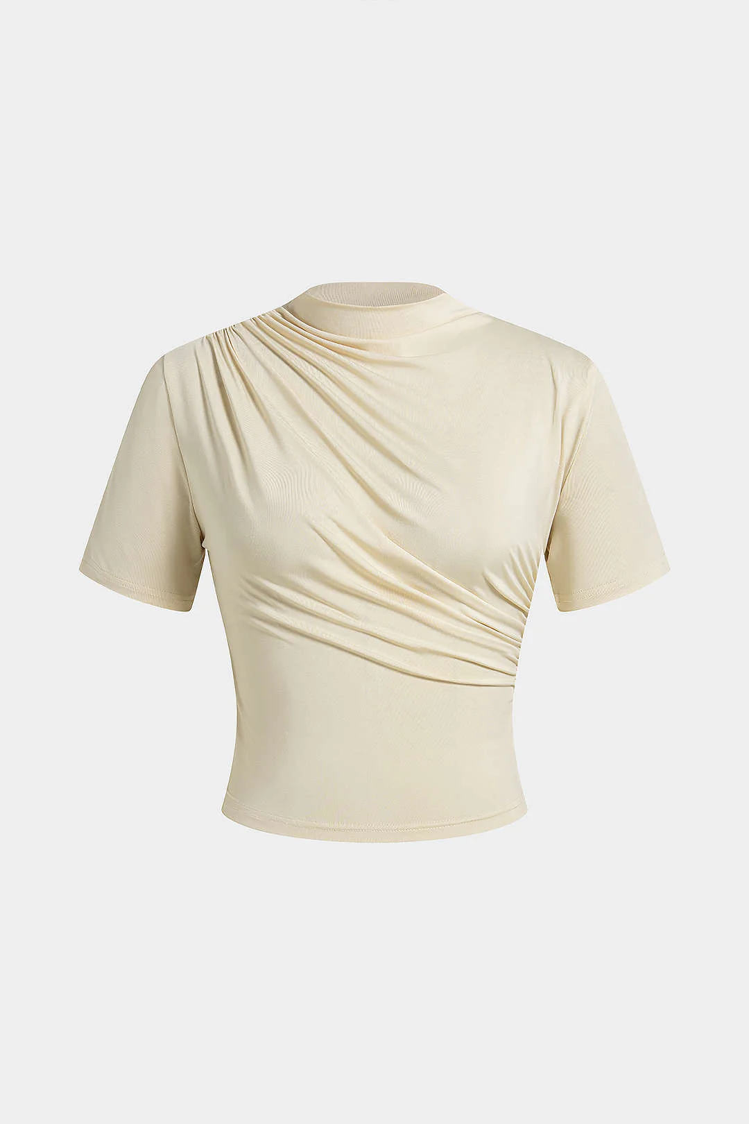 Mock Neck Ruched Short Sleeve T-Shirt - Image 6