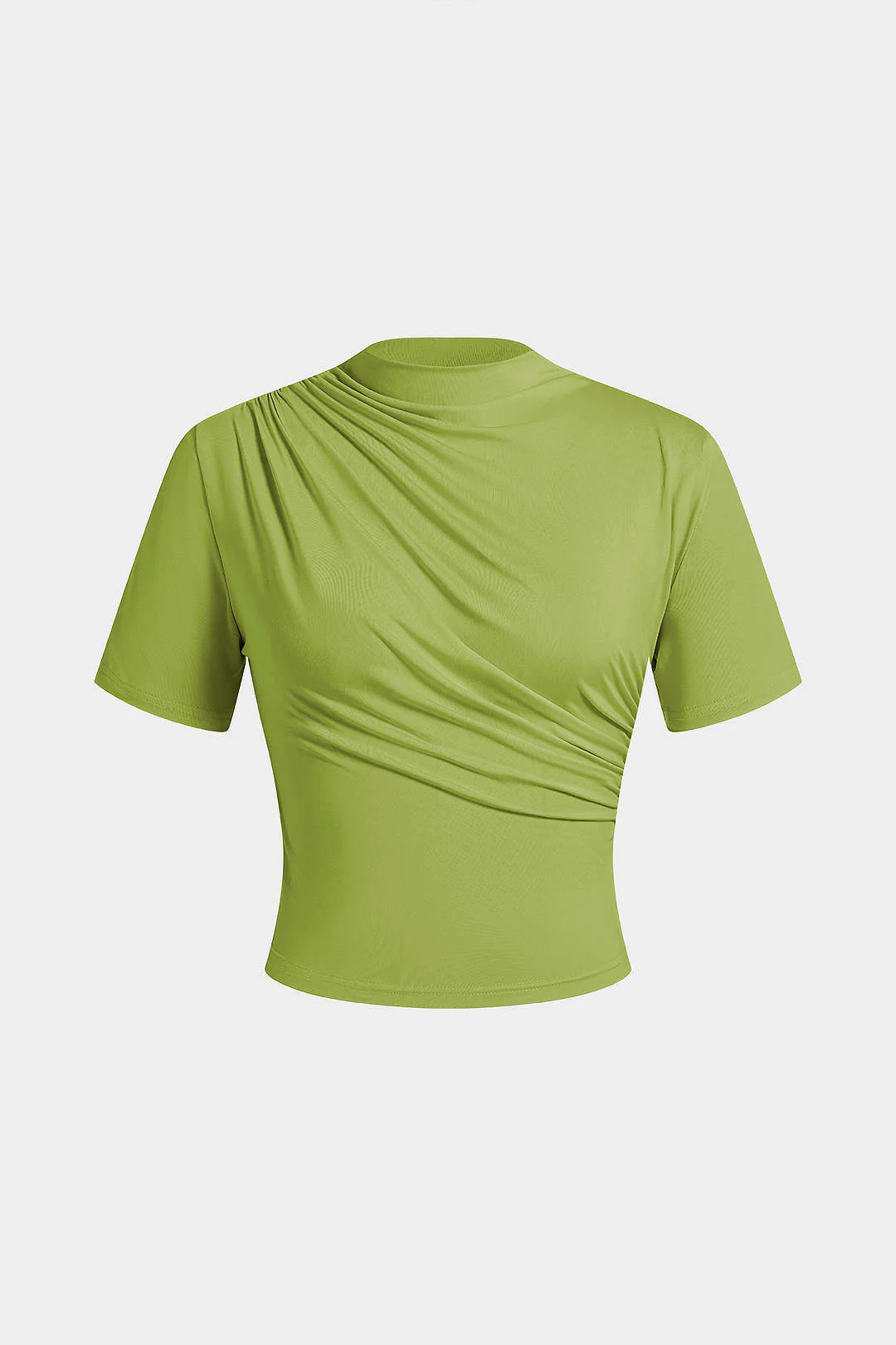 Mock Neck Ruched Short Sleeve T-Shirt - Image 7