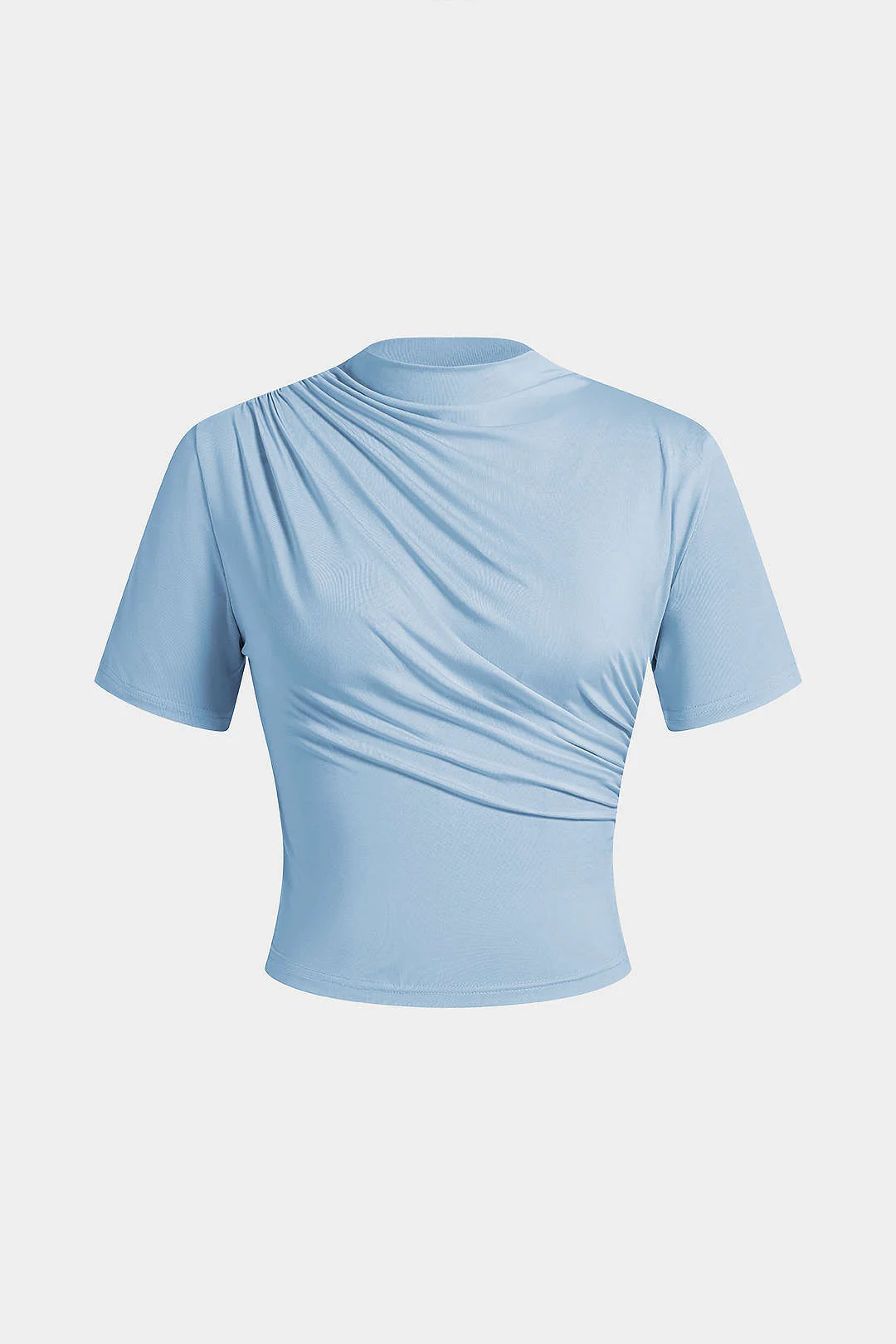Mock Neck Ruched Short Sleeve T-Shirt - Image 8