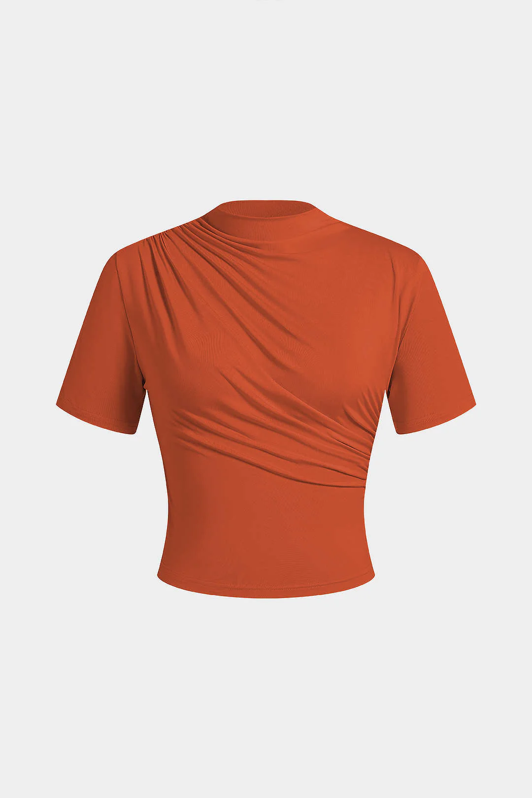Mock Neck Ruched Short Sleeve T-Shirt - Image 9