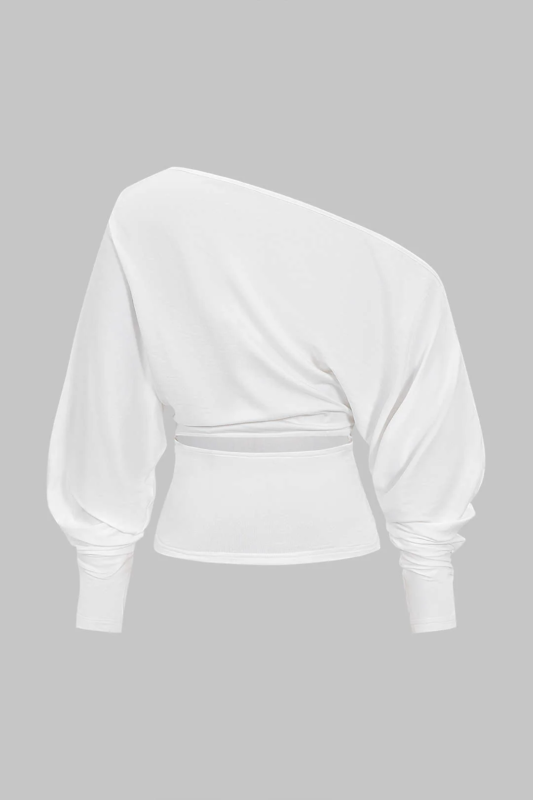 Cut Out One Shoulder Ruched Long Sleeve T-Shirt - Image 2