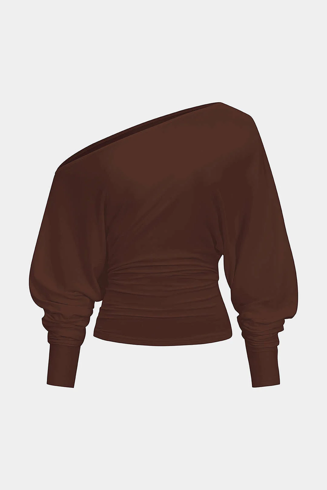 Cut Out One Shoulder Ruched Long Sleeve T-Shirt - Image 6