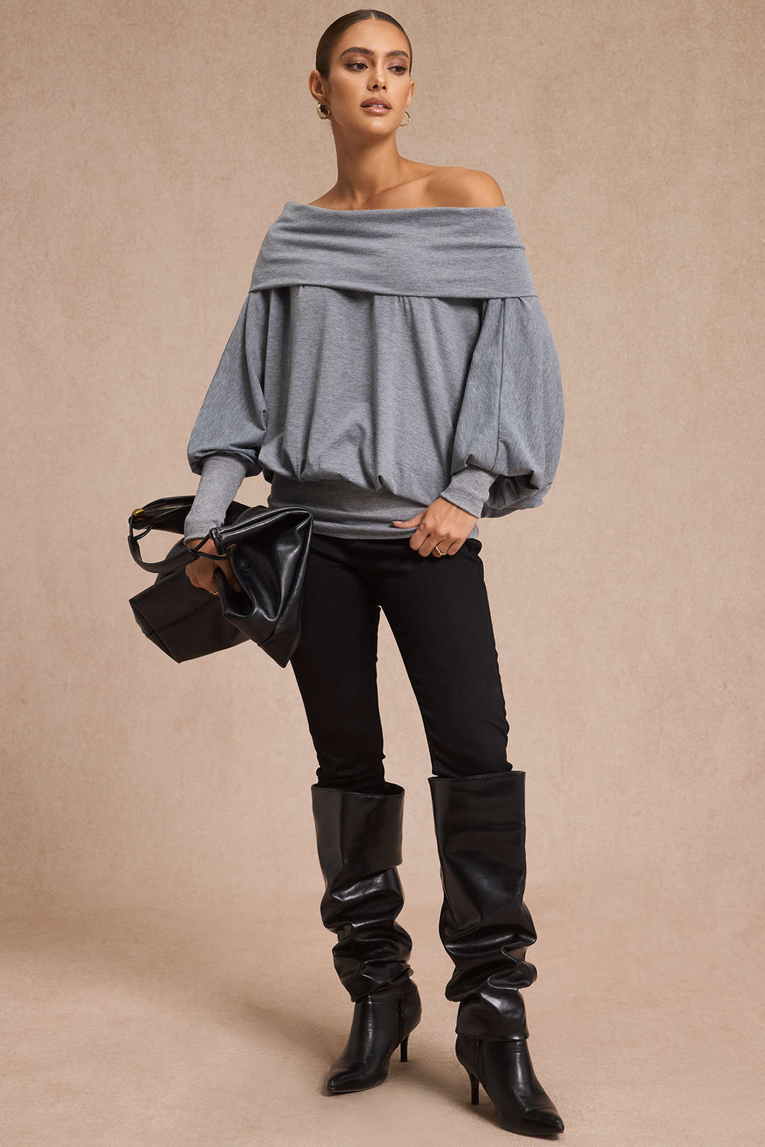 Off Shoulder Batwing Long Sleeve T-Shirt - Image 2