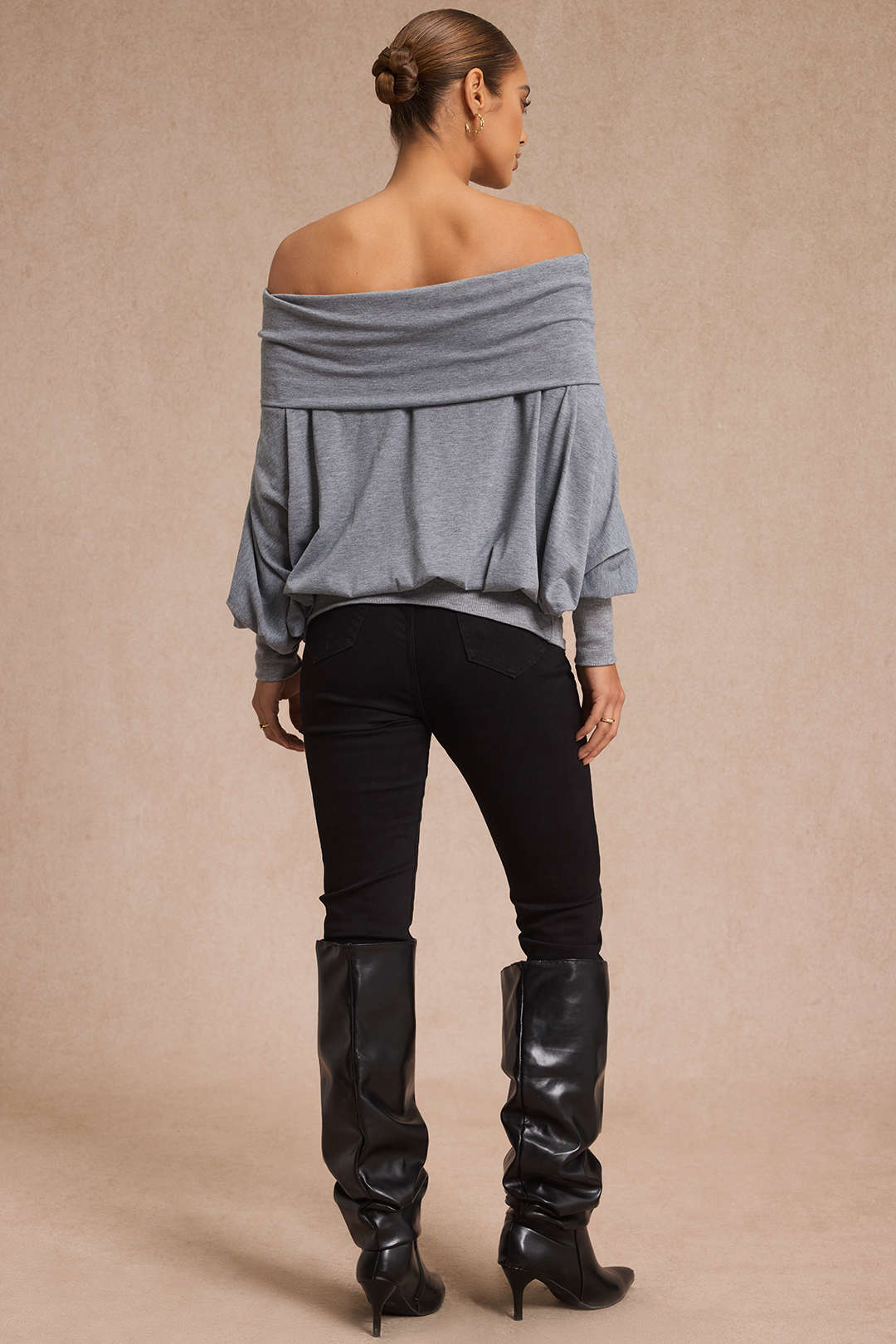 Off Shoulder Batwing Long Sleeve T-Shirt - Image 4