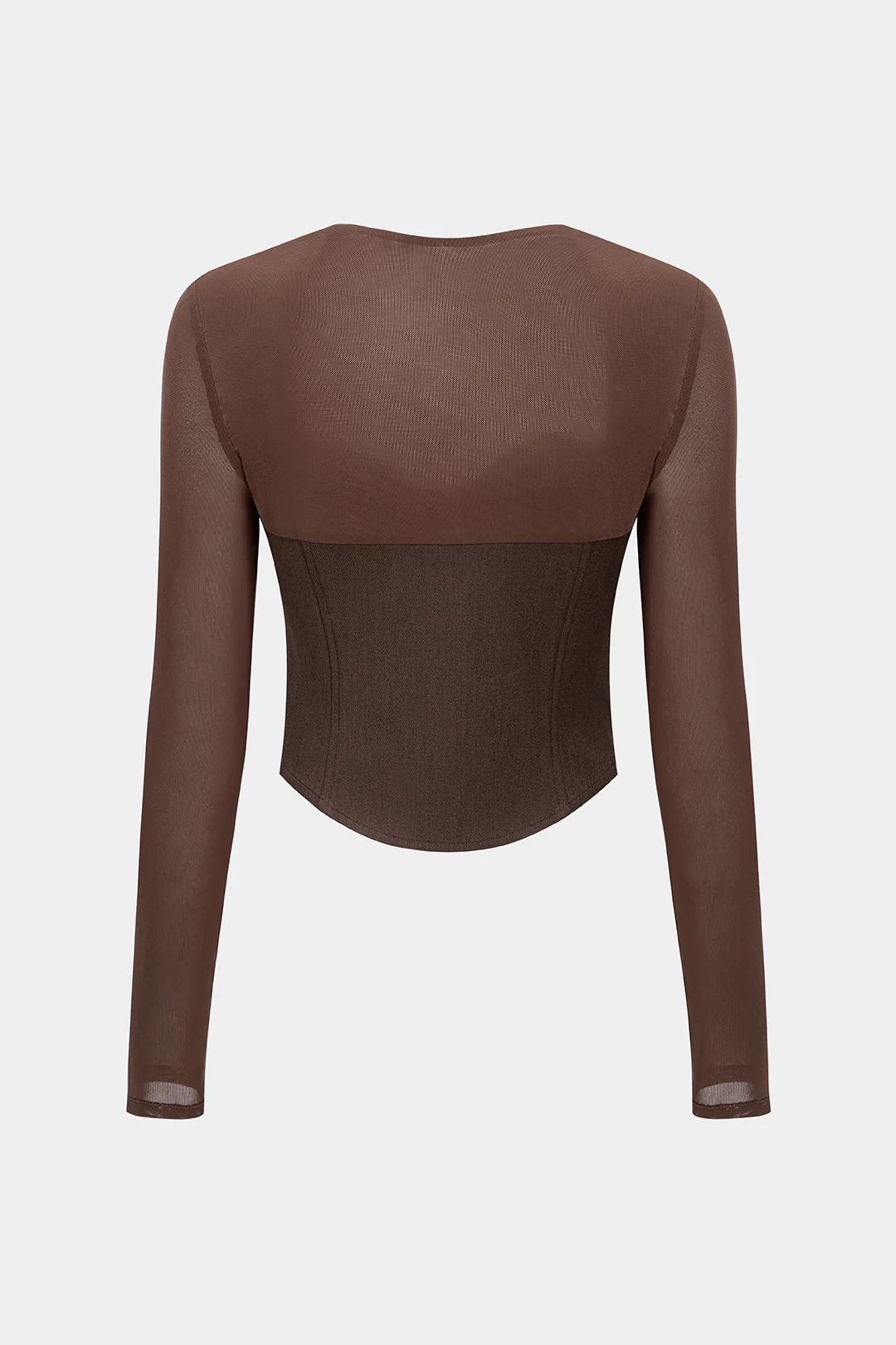Mesh Patchwork Bustier Long-Sleeve T-Shirt - Image 2