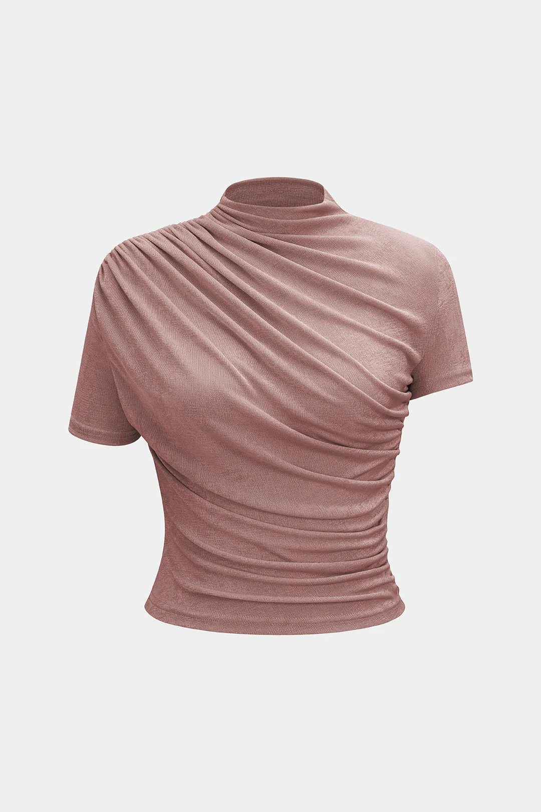 Mock Neck Ruched Short Sleeve T-Shirt - Image 6