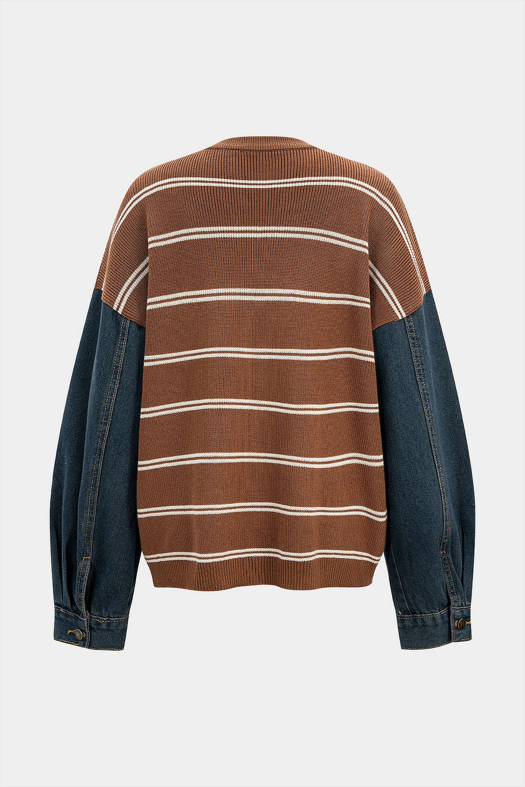 Knit Contrast Stripe Print Patchwork Long-Sleeve Top - Image 2