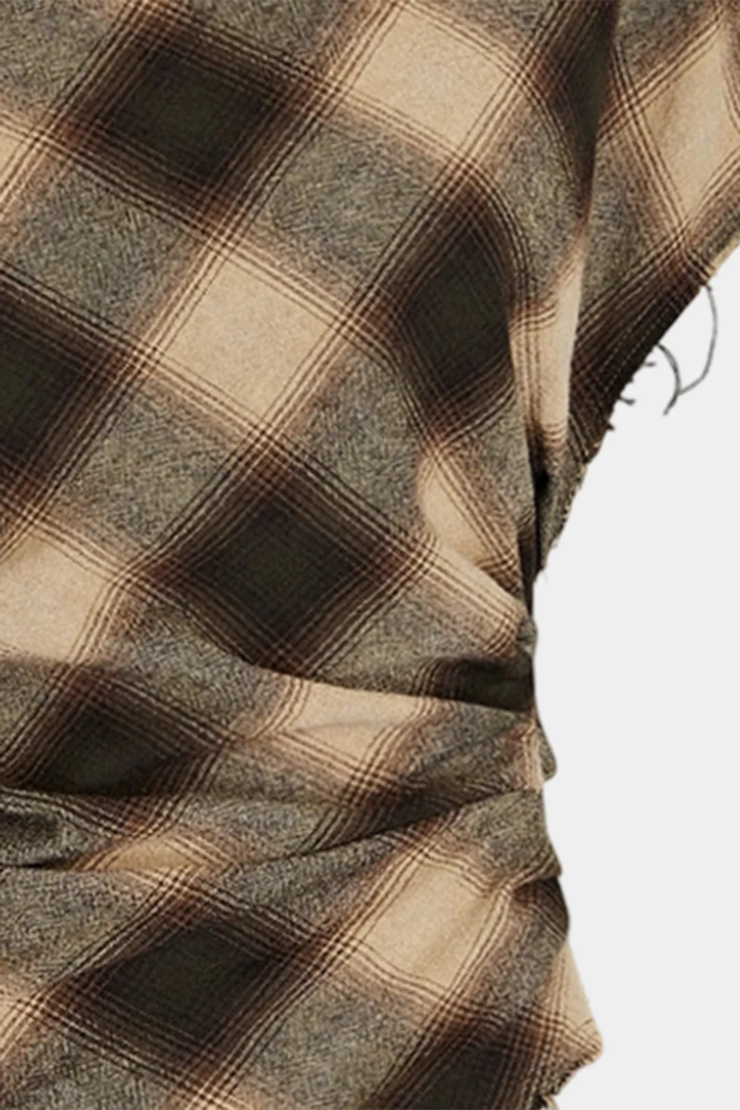 Plaid Print Frayed Edges Asymmetrical T-Shirt - Image 2