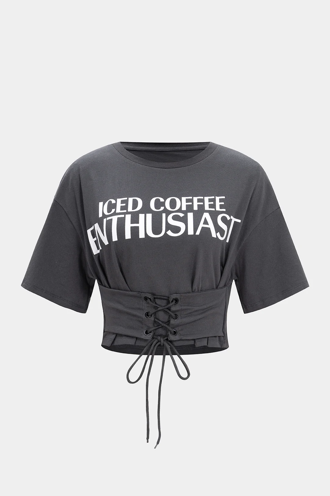 Letter Print Round Neck Tie-Up Short Sleeve T-Shirt - Image 5