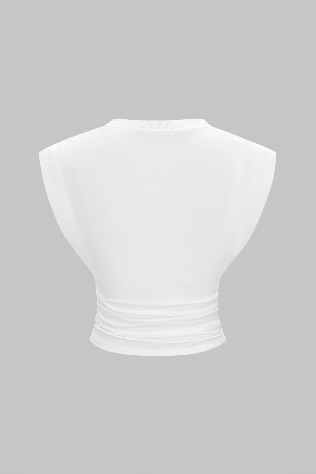 Solid Round Neck Ruched Flutter Sleeve T-Shirt - Image 2