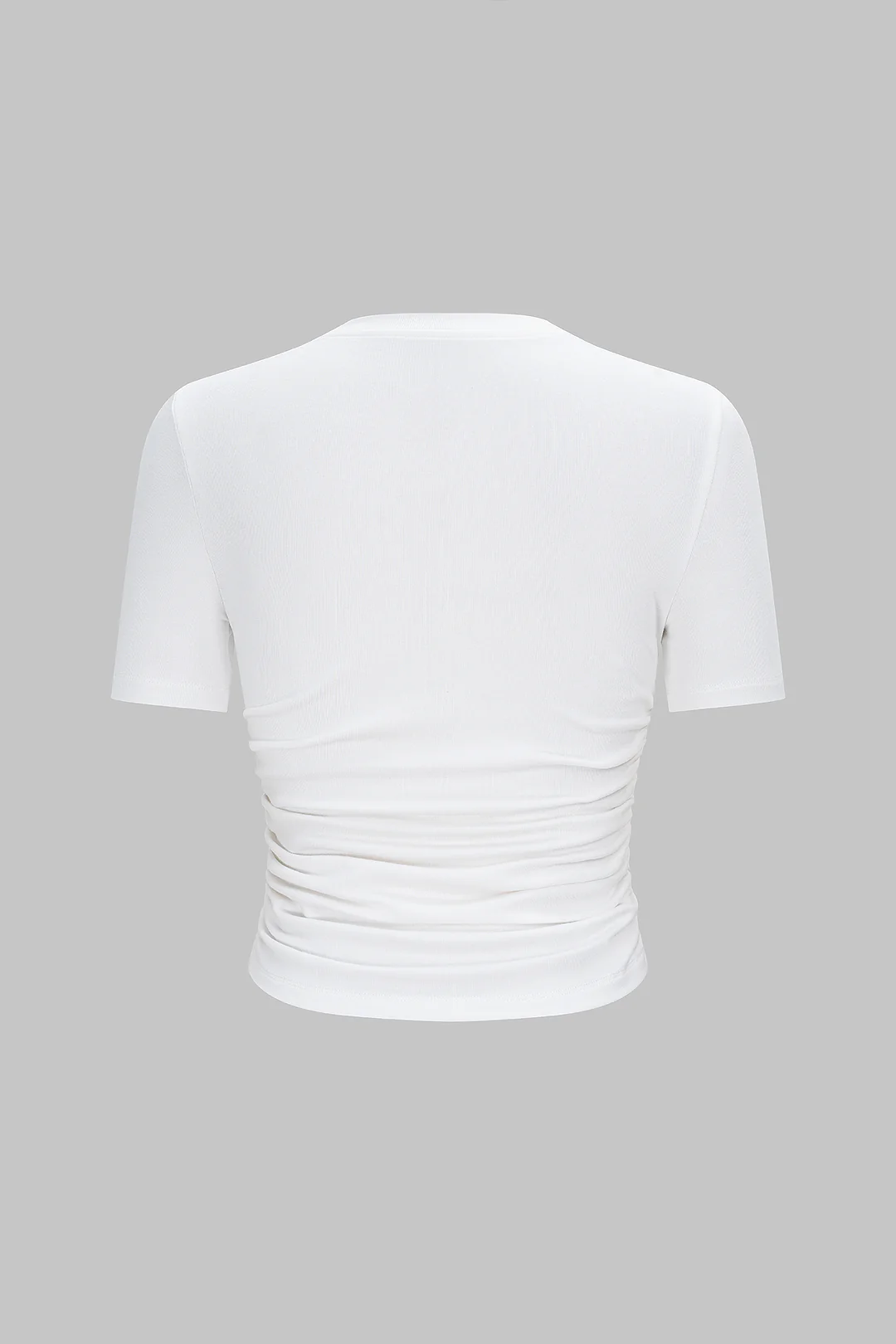 Letter Embroidery Round Neck Ruched Short Sleeve T-Shirt - Image 2