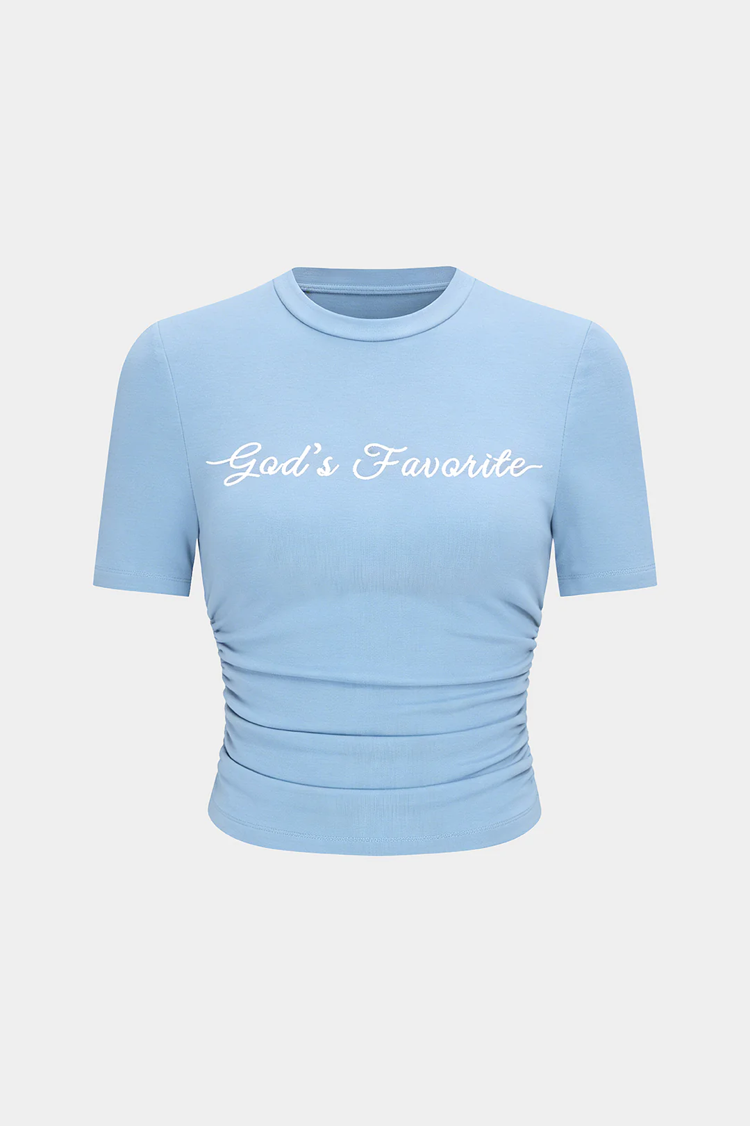 Letter Embroidery Round Neck Ruched Short Sleeve T-Shirt - Image 7