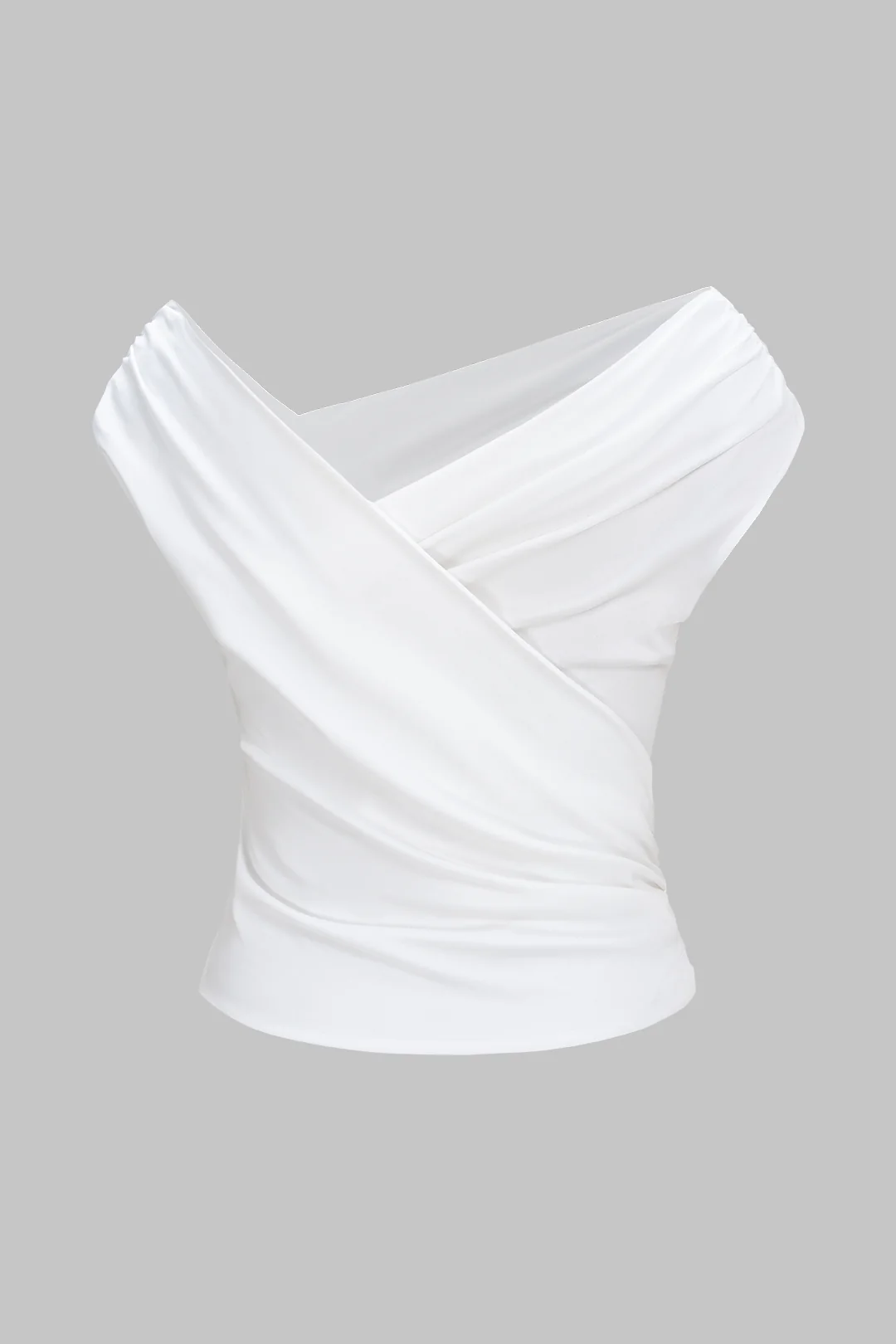 Asymmetrical V-Neck Ruched Sleeveless T-Shirt - Image 2