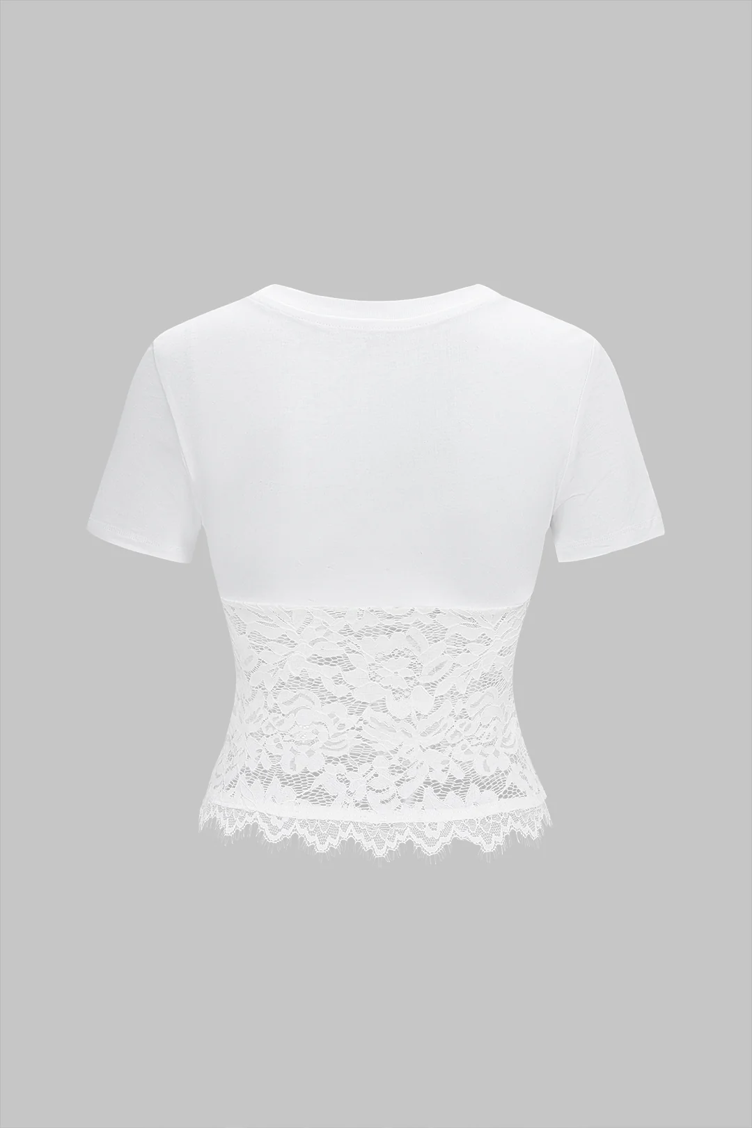 Lace Patchwork Round Sleeve Short Sleeve T-Shirt - Image 2
