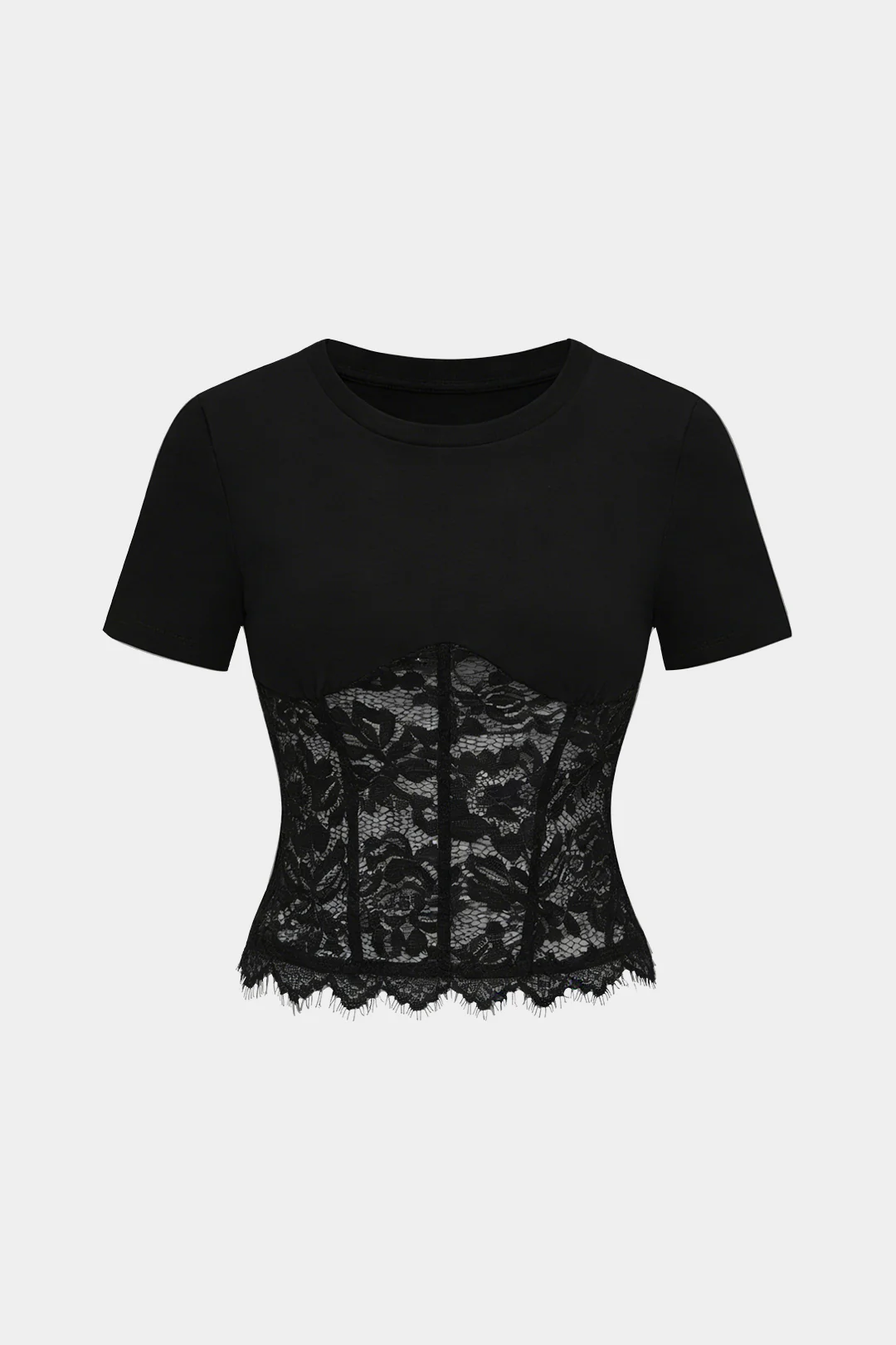 Lace Patchwork Round Sleeve Short Sleeve T-Shirt - Image 5