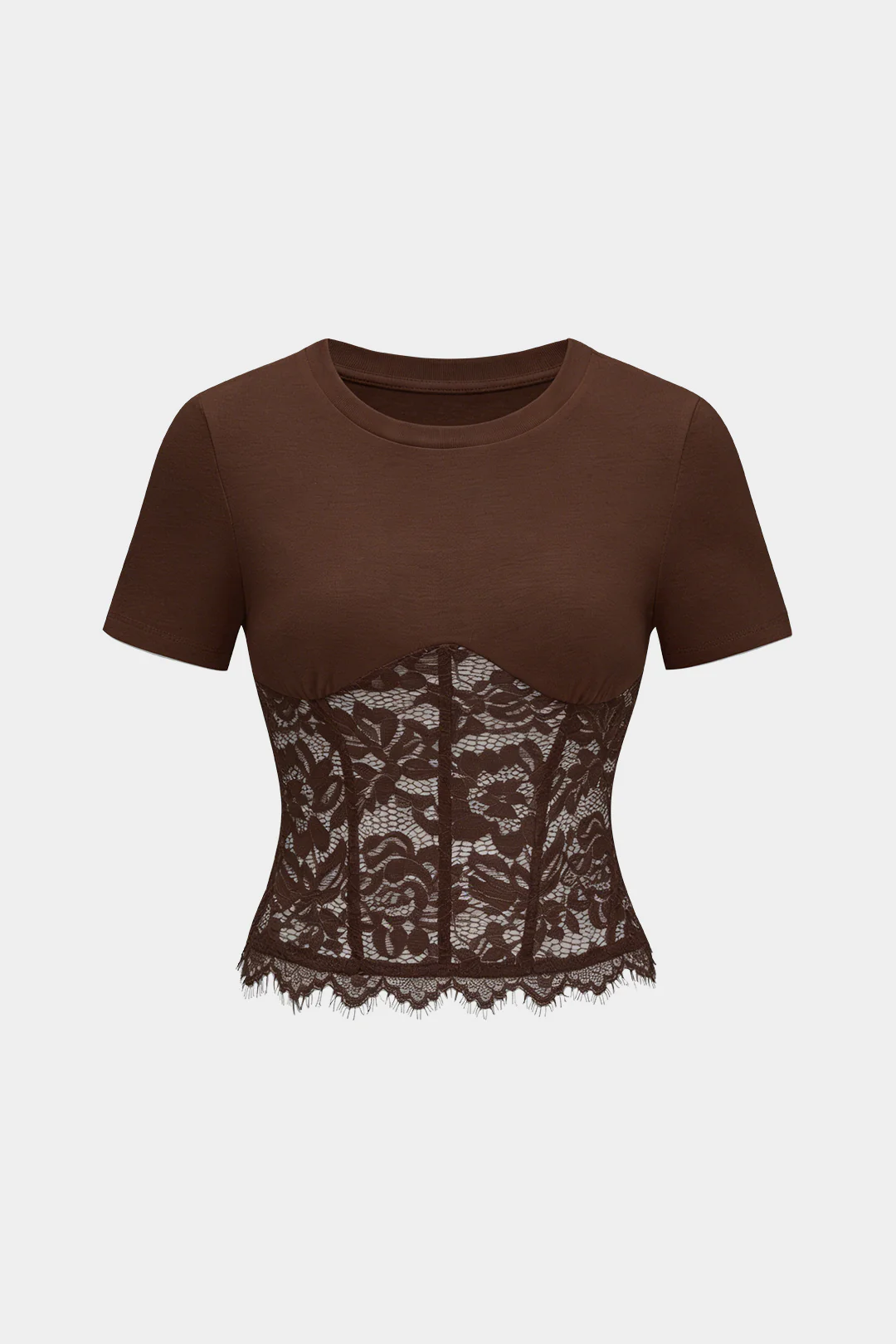 Lace Patchwork Round Sleeve Short Sleeve T-Shirt - Image 6