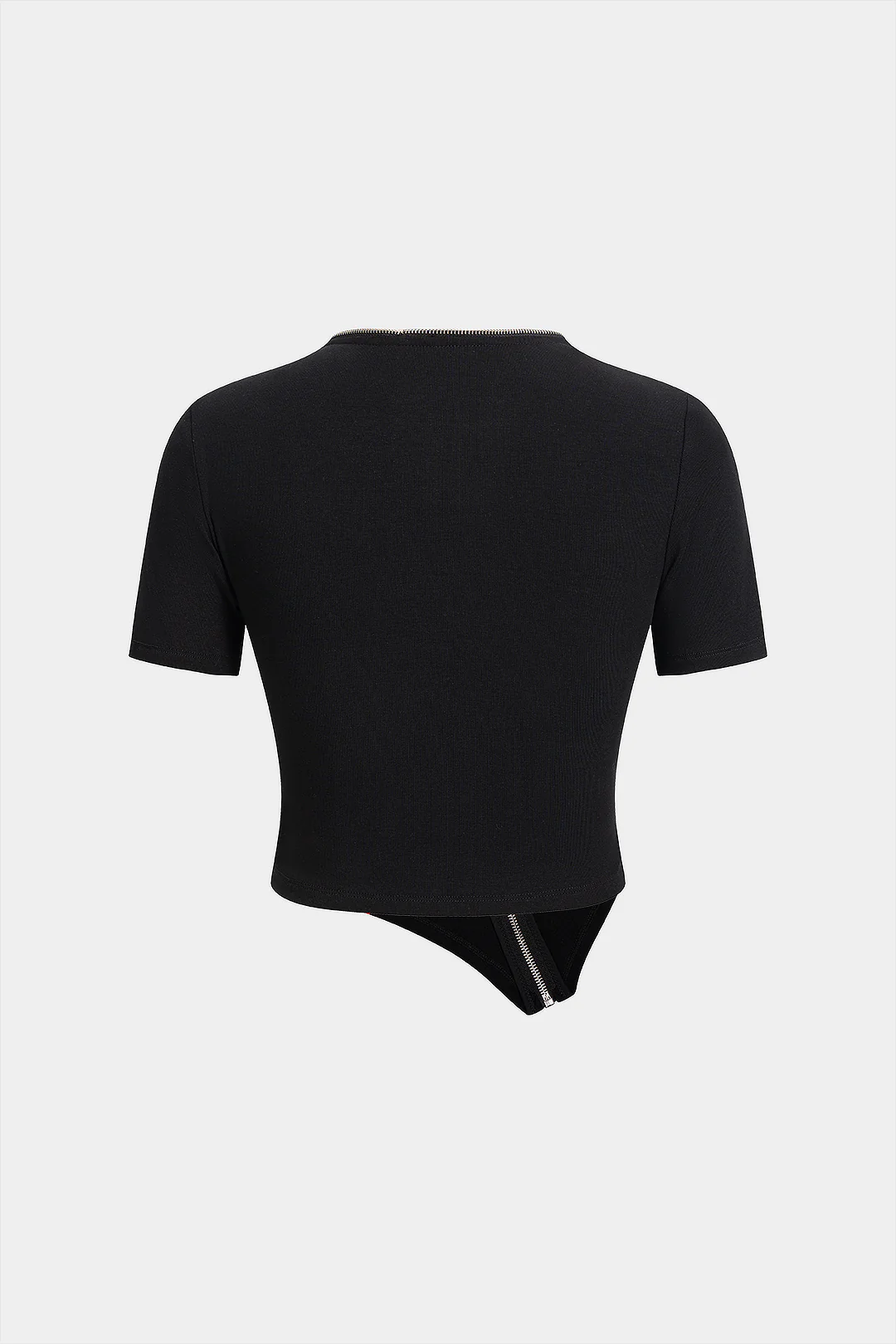 Asymmetrical Zipper Round Neck Short-Sleeve Top - Image 2