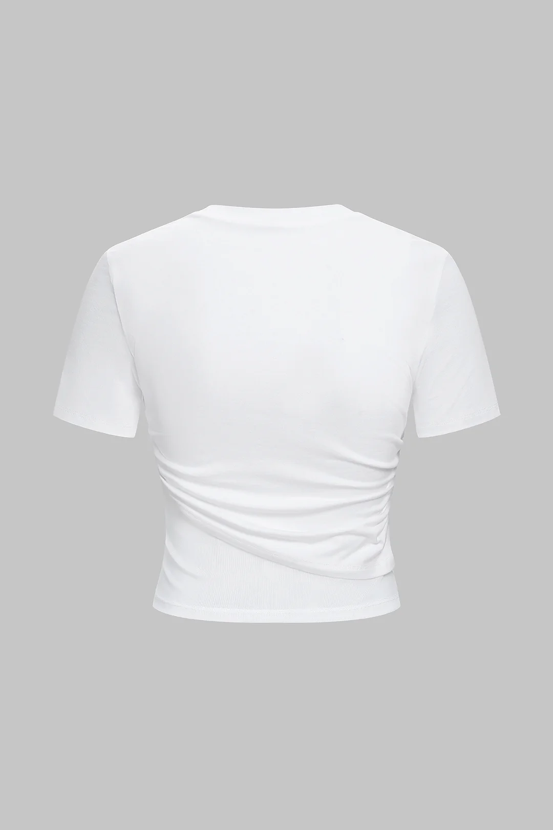 Round Neck Asymmetrical Ruched Short Sleeve T-Shirt - Image 2