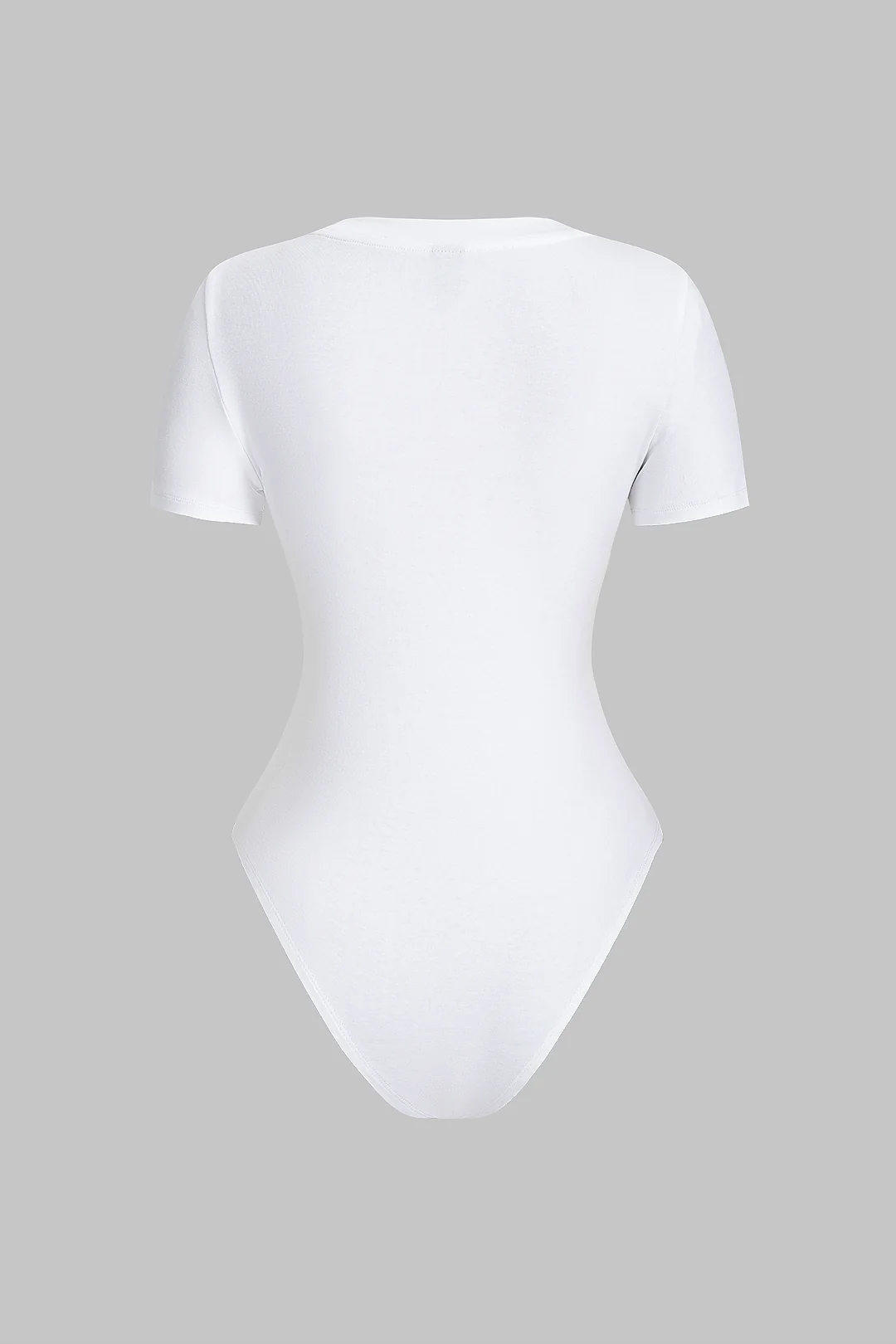 Patchwork Lace Trim Round Neck Short Sleeve Bodysuit - Image 2