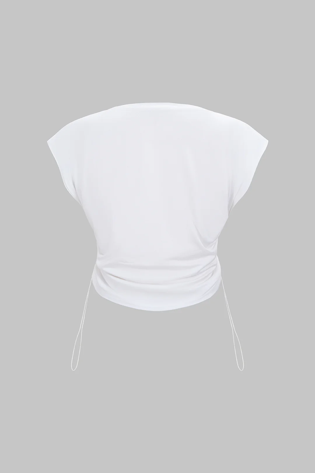 Solid Round Neck Drawstring Sleeveless T-Shirt - Image 2