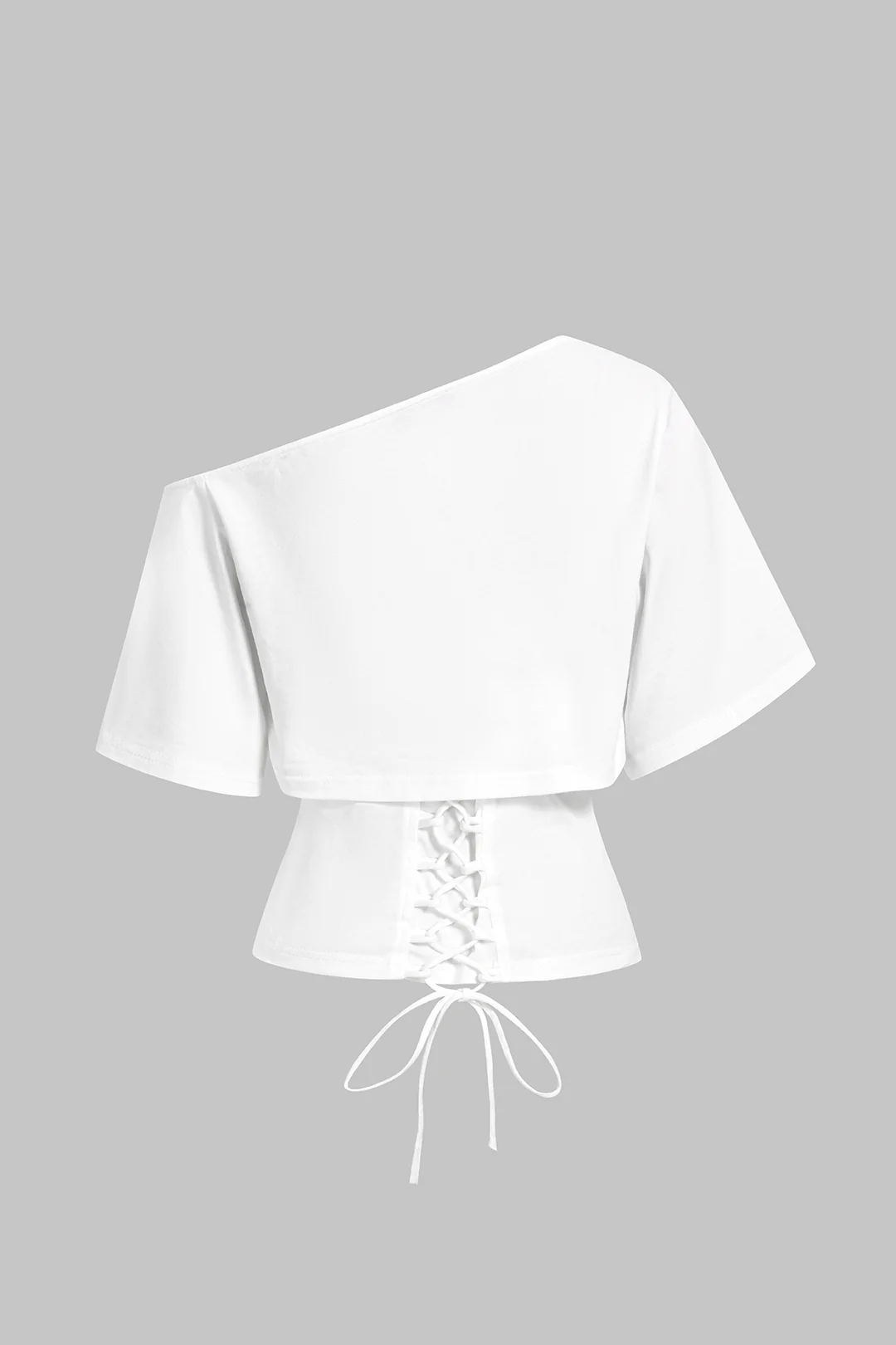 One Shoulder Tie Back Short Sleeve T-Shirt - Image 2