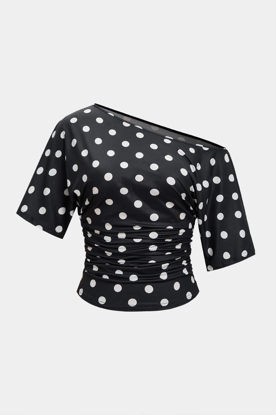 Polka Dots Print One Shoulder Short Sleeve T-Shirt