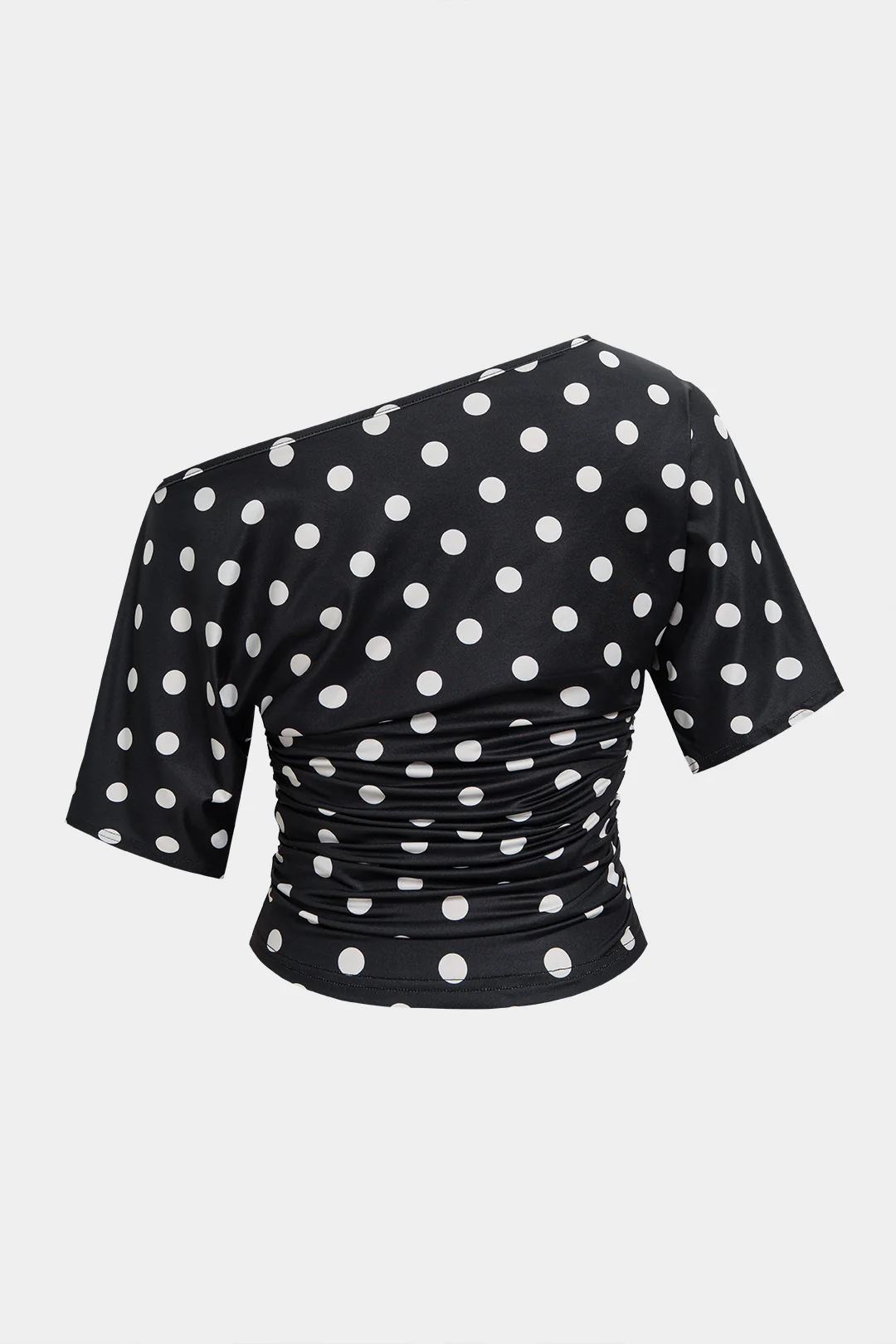 Polka Dots Print One Shoulder Short Sleeve T-Shirt - Image 2