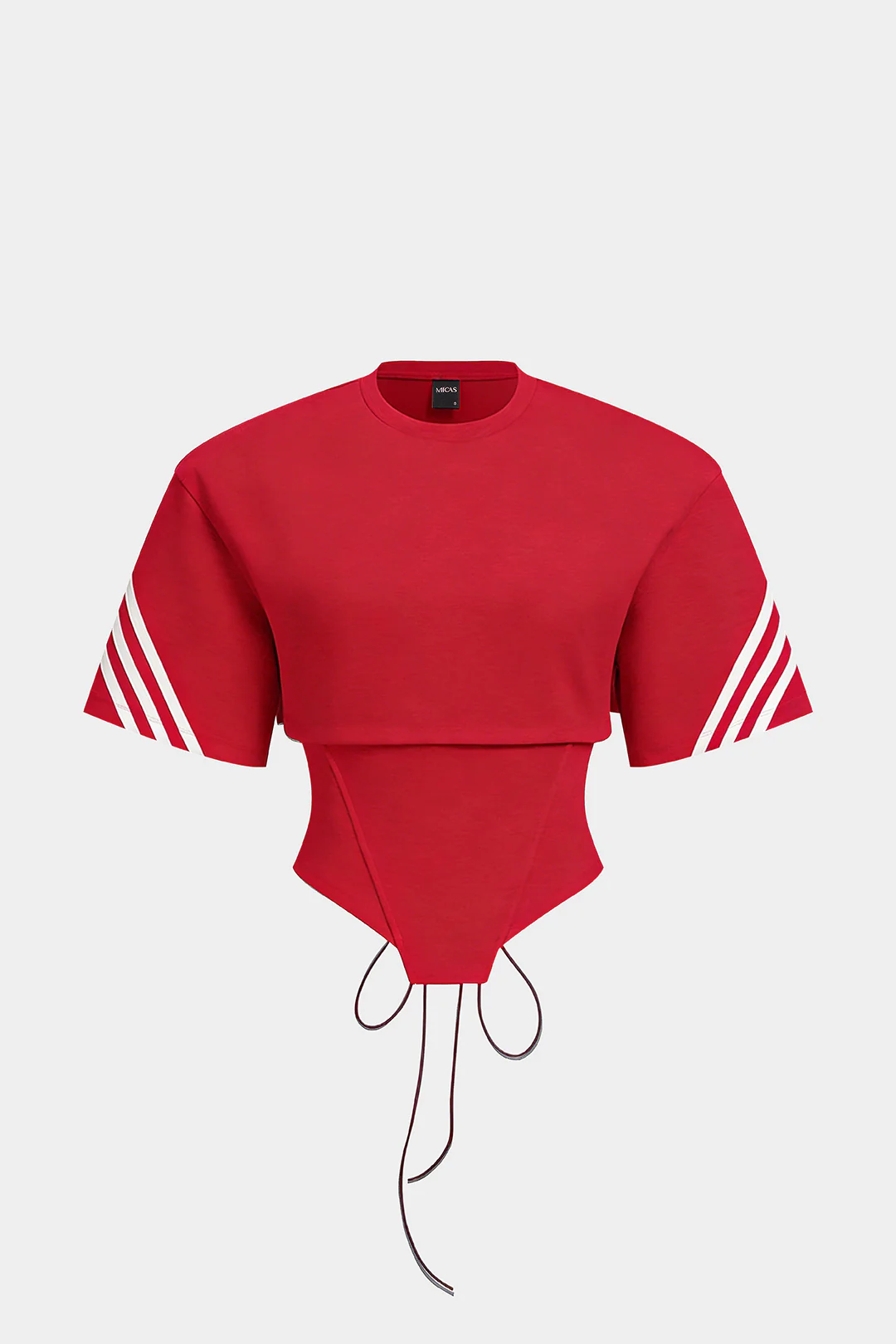 Striped Round Neck Tie Back Cut Out Short Sleeve T-shirt - Image 6