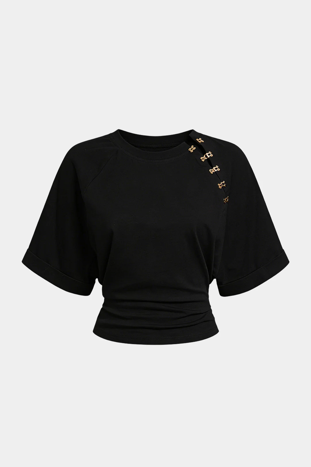 Metallic Buckle Round Neck Short Sleeve T-Shirt - Image 6