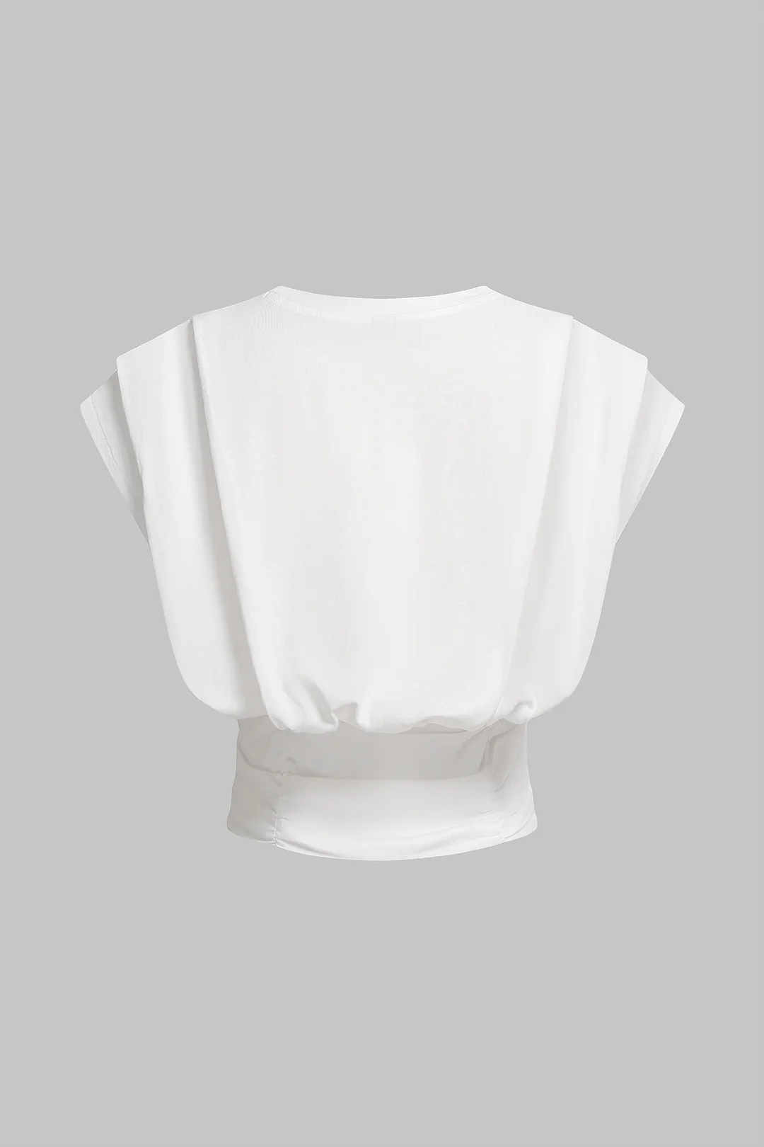 Round Neck Ruched Flutter Sleeve T-Shirt - Image 2