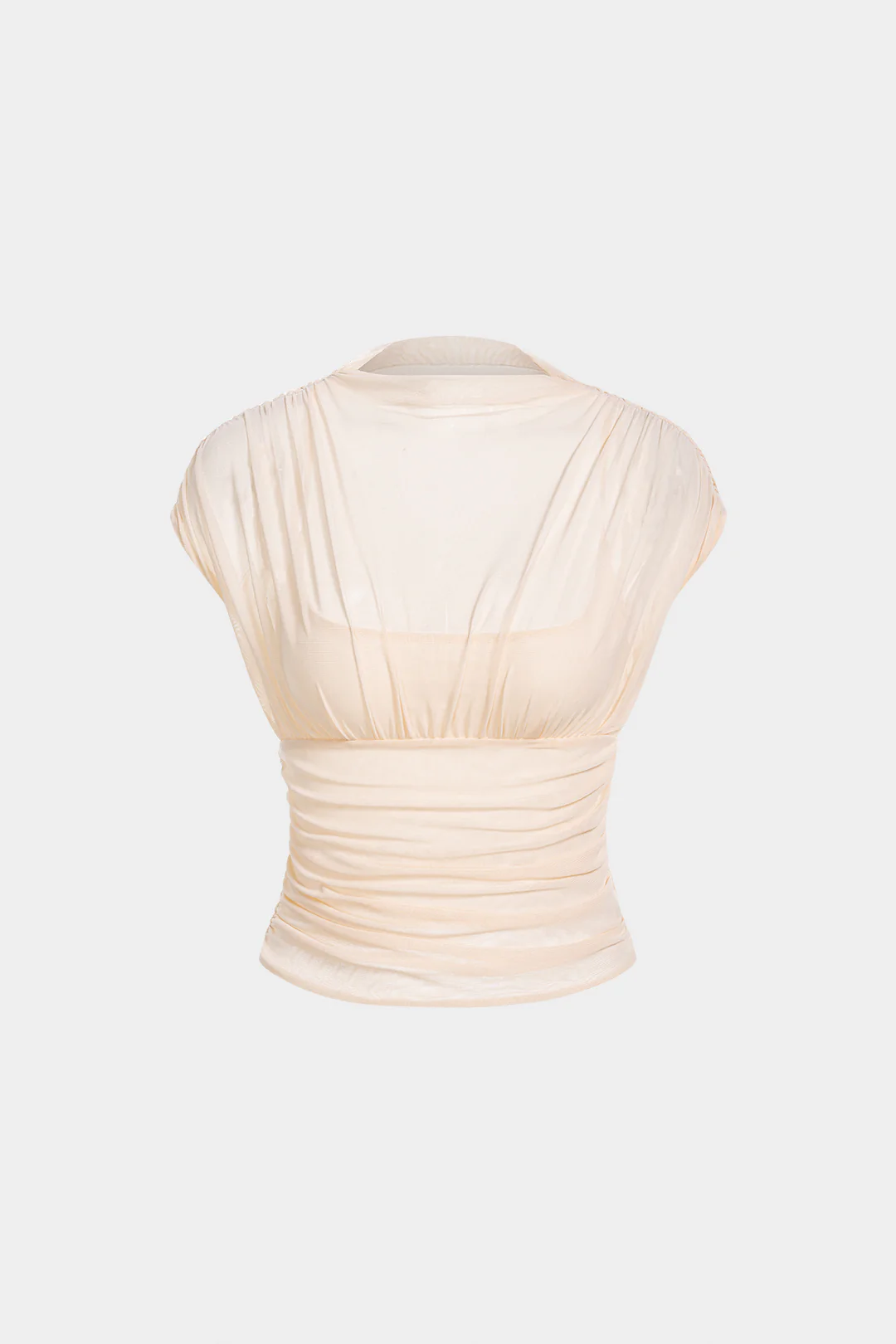 Mesh Draped Neck Short Sleeve T-Shirt - Image 2