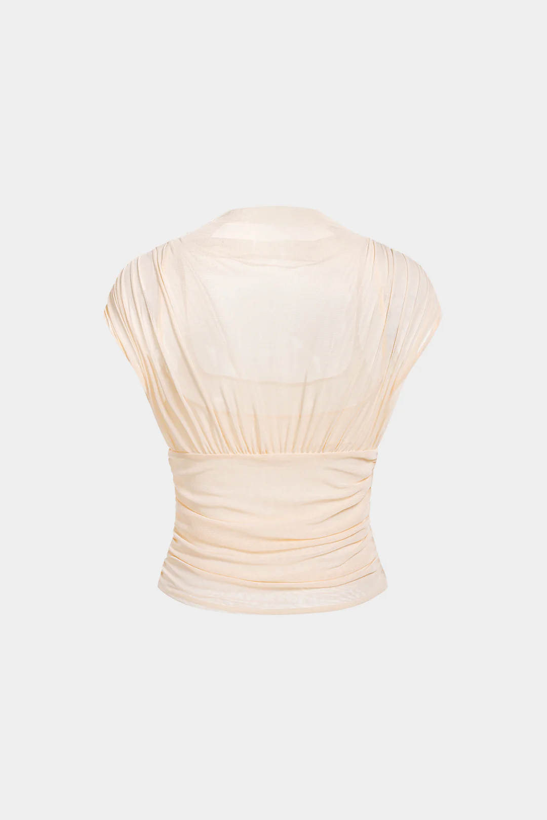 Mesh Draped Neck Short Sleeve T-Shirt - Image 3