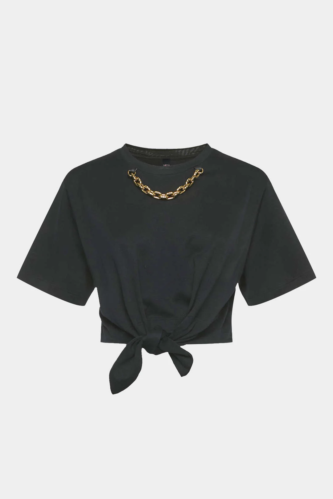 Metallic Chain Round Neck Tie-Up Short Sleeve T-Shirt - Image 2