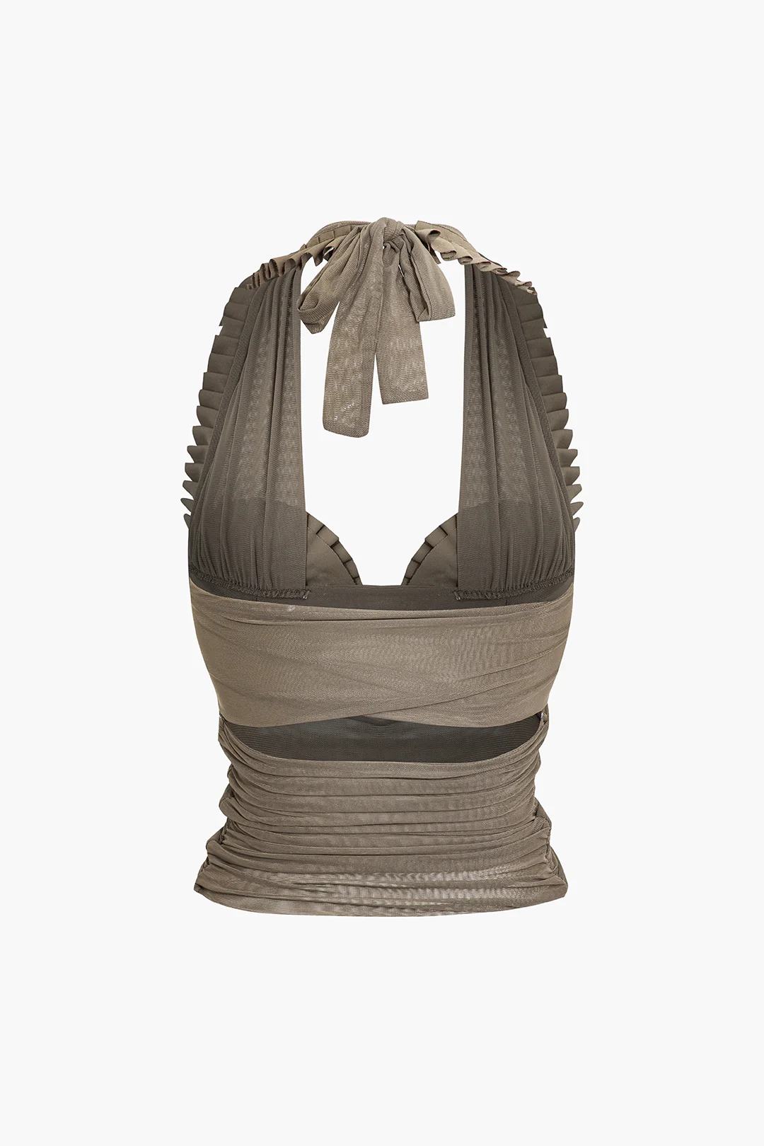 Pleated Mesh Halter Tank Top - Image 3