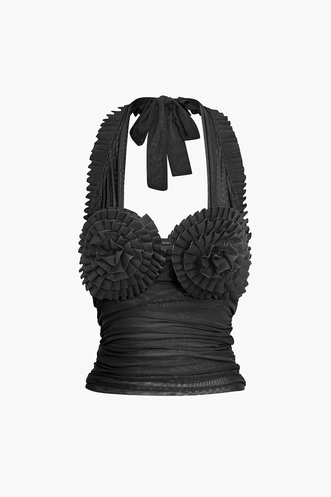 Pleated Mesh Halter Tank Top - Image 7