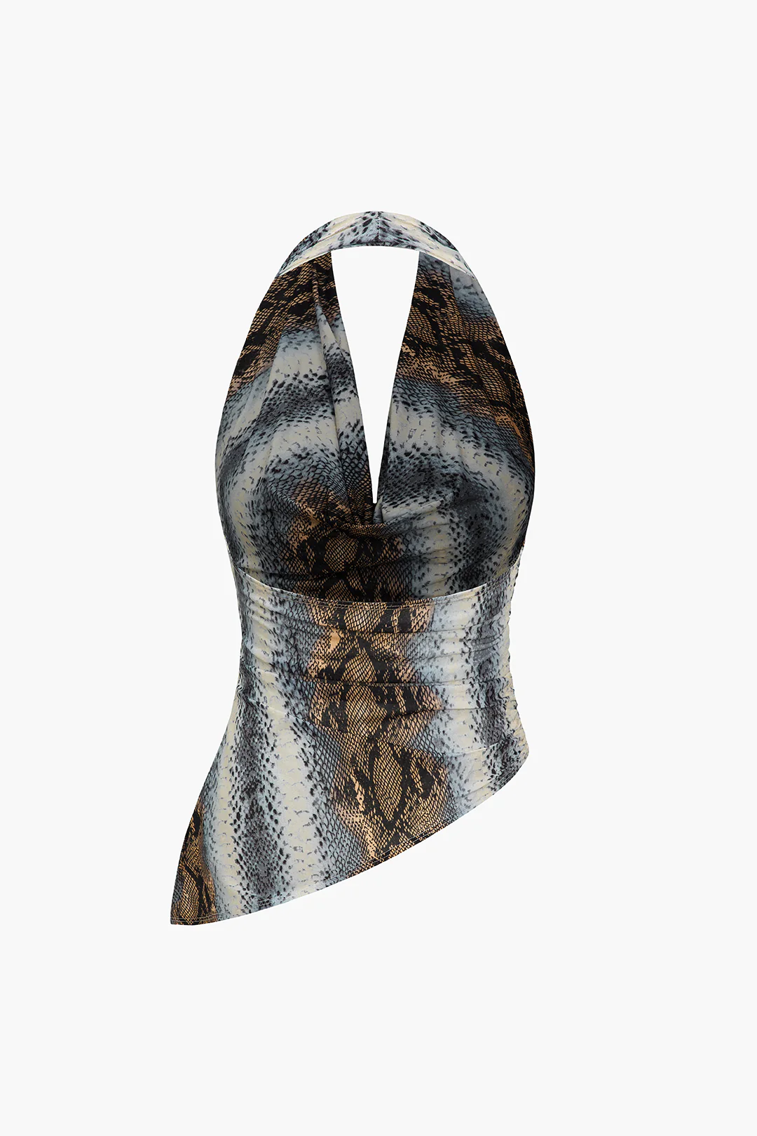 Snake Print Halter Asymmetrical Backless Cami Top - Image 2