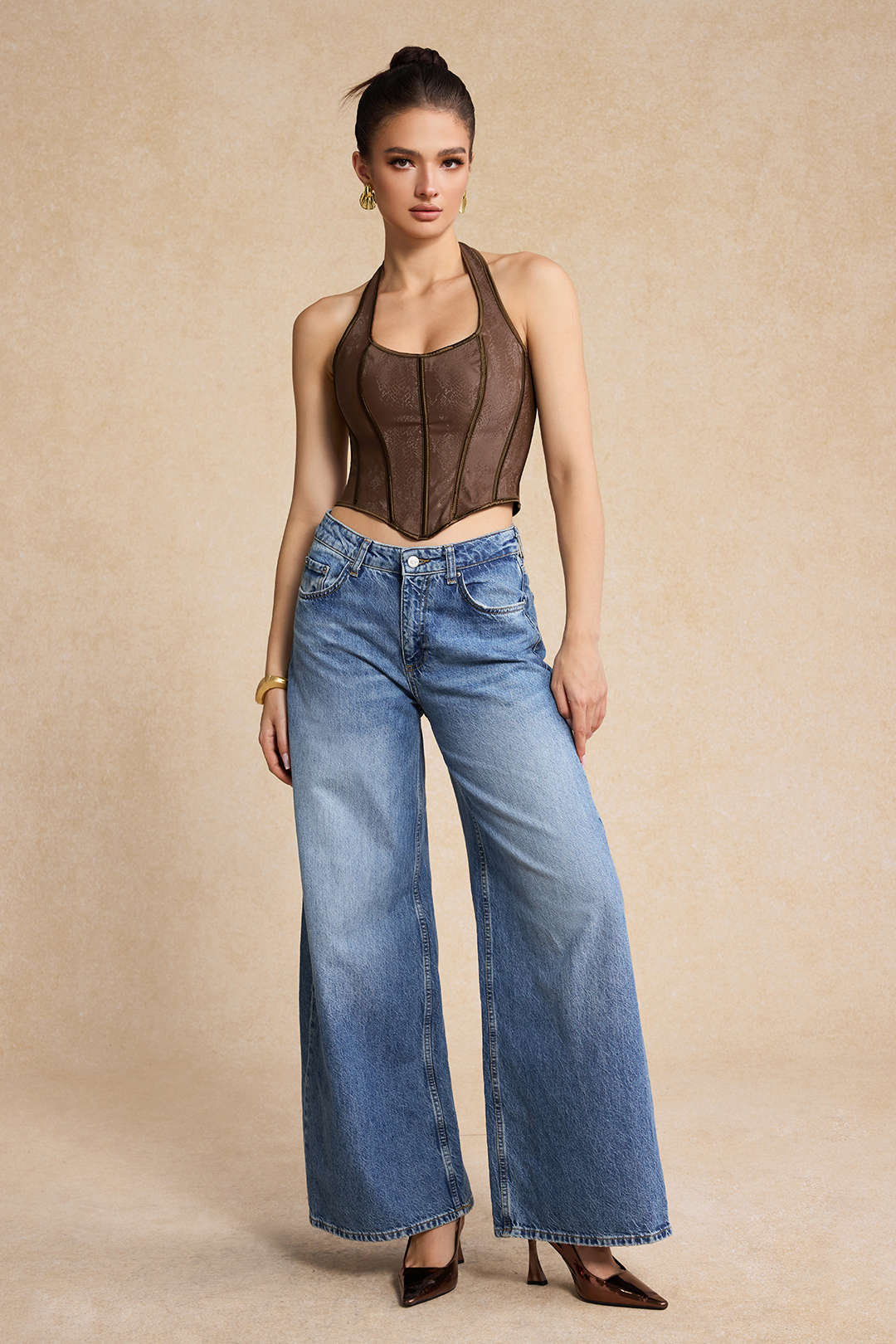 Snake Skin Faux Leather Tie-Up Corset Cami Top - Image 4
