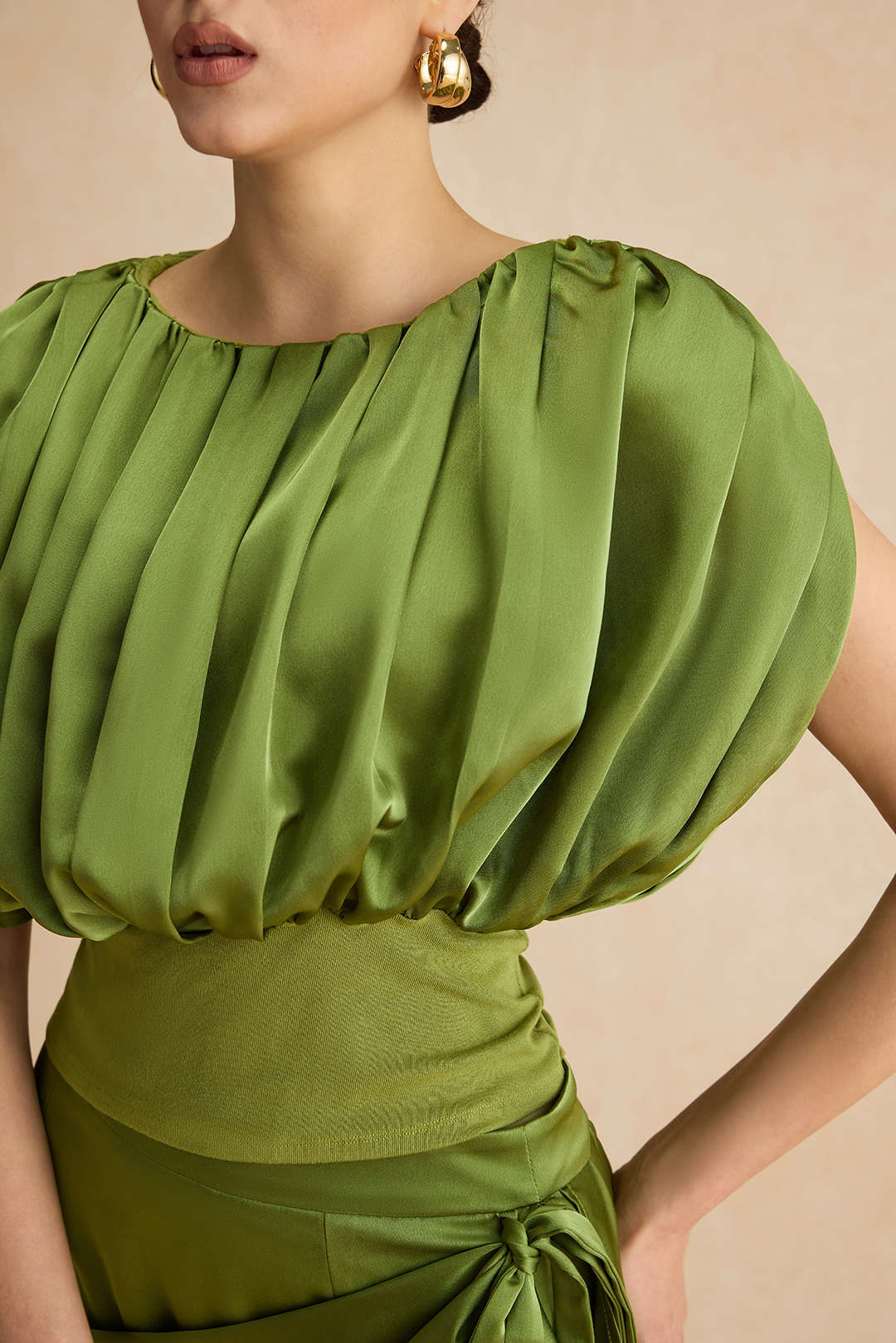 Satin Patchwork Ruched Button Tank Top - Image 7