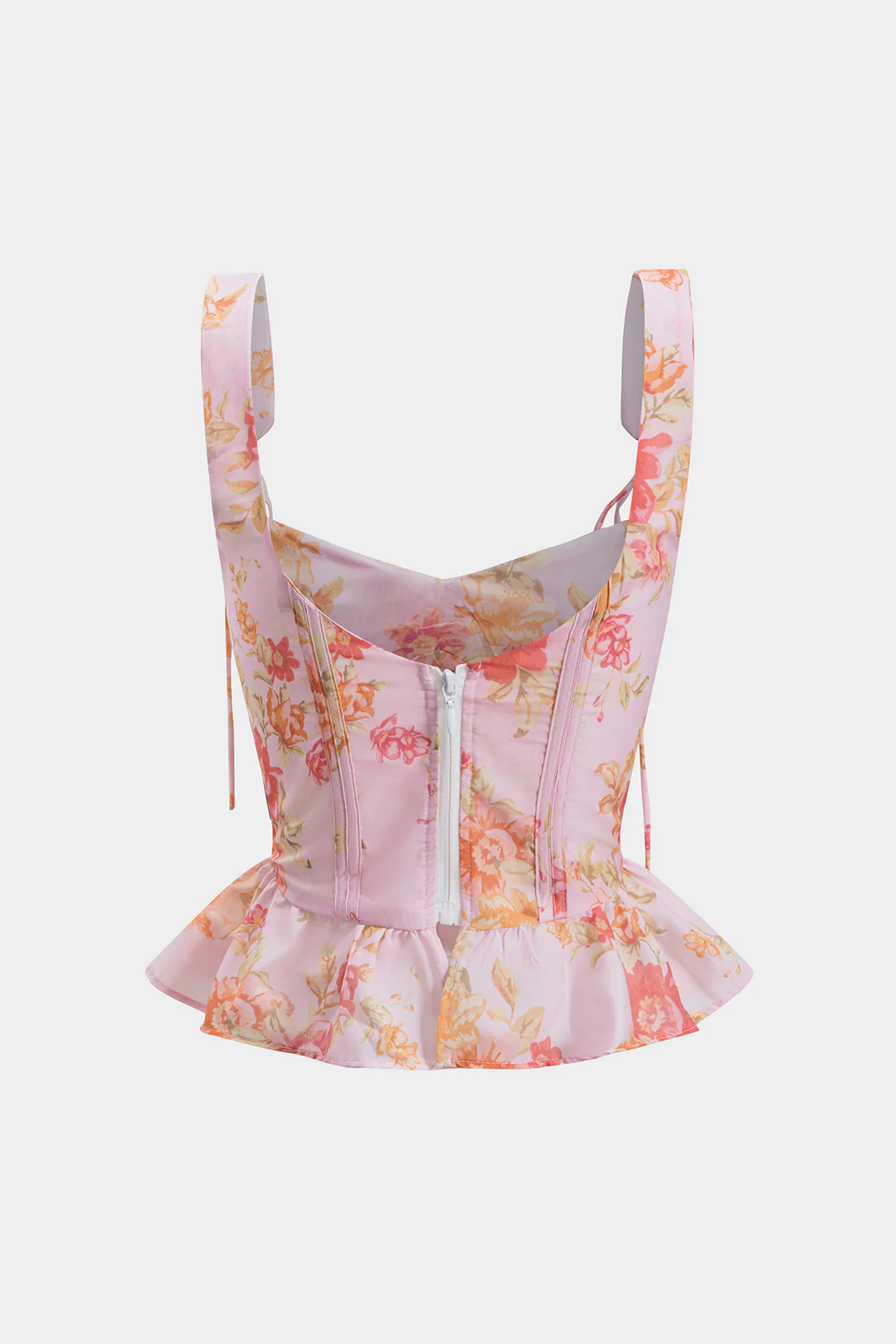 Floral Print Bustier Tie-Up Ruched Cami Top - Image 2