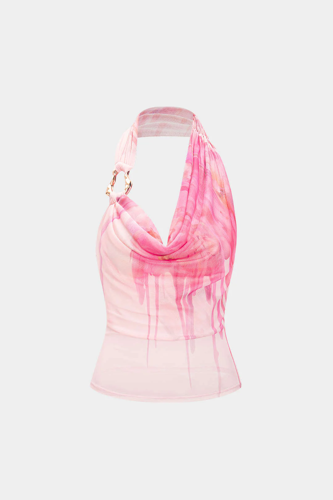 Floral Print Mesh Asymmetrical Ruched Cami Top - Image 10