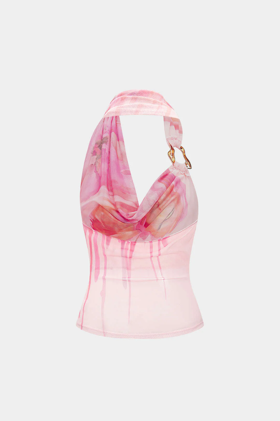 Floral Print Mesh Asymmetrical Ruched Cami Top - Image 11