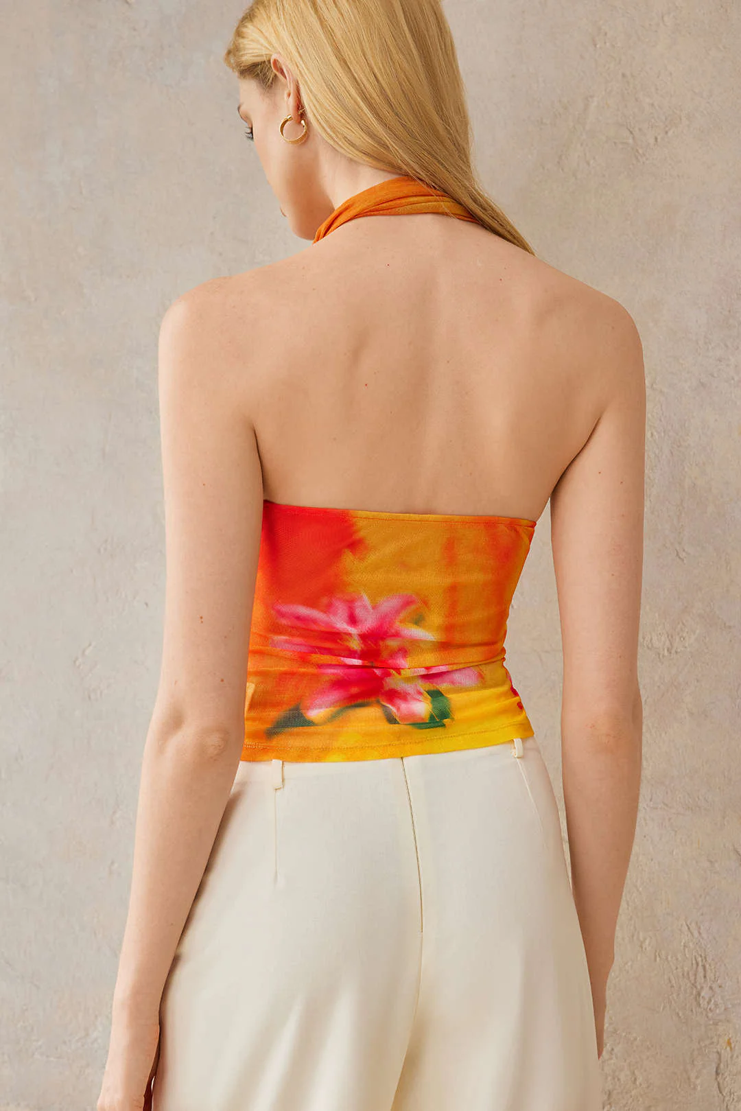 Floral Print Mesh Asymmetrical Ruched Cami Top - Image 7