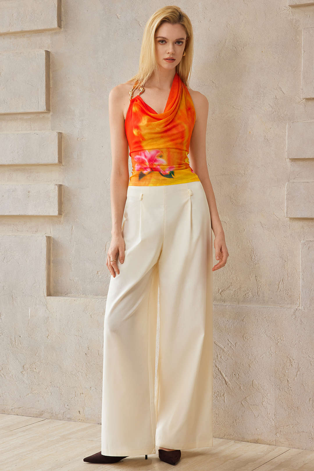 Floral Print Mesh Asymmetrical Ruched Cami Top - Image 9