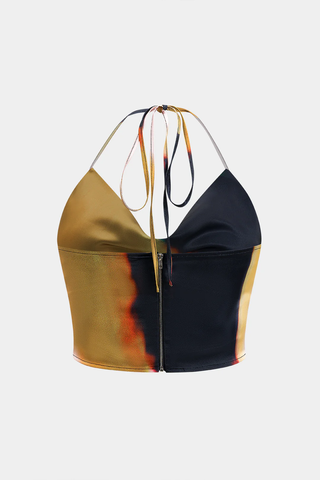 Plus Size Ombre Print Satin Zipper Tie-Up Cami Top - Image 2