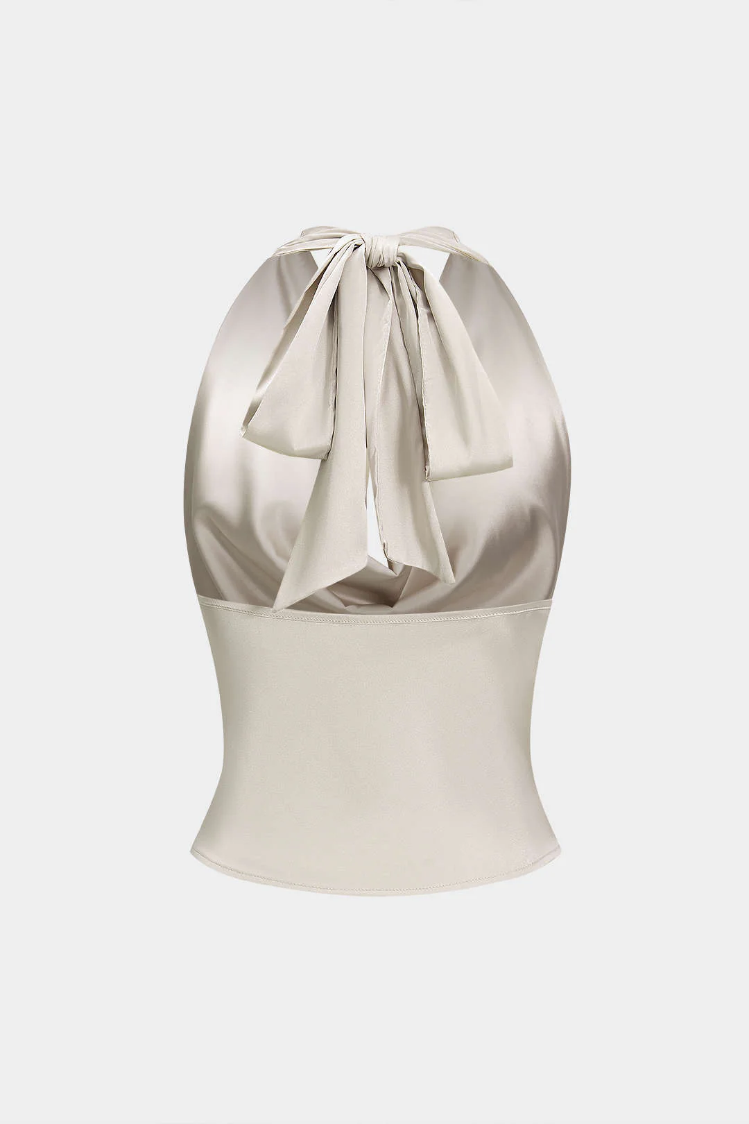 Satin Halter Neck Tie-Up Backless Cowl Neck Tank Top - Image 2