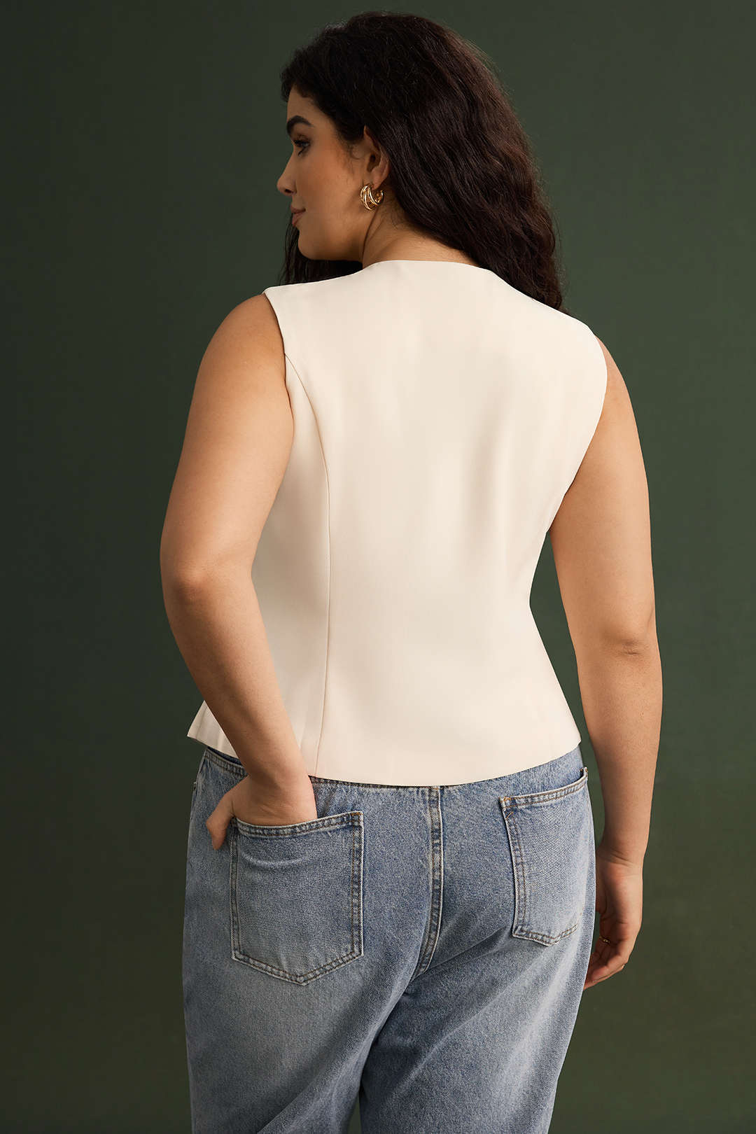 Plus Size Fake Pocket Metallic Button Tank Top - Image 10